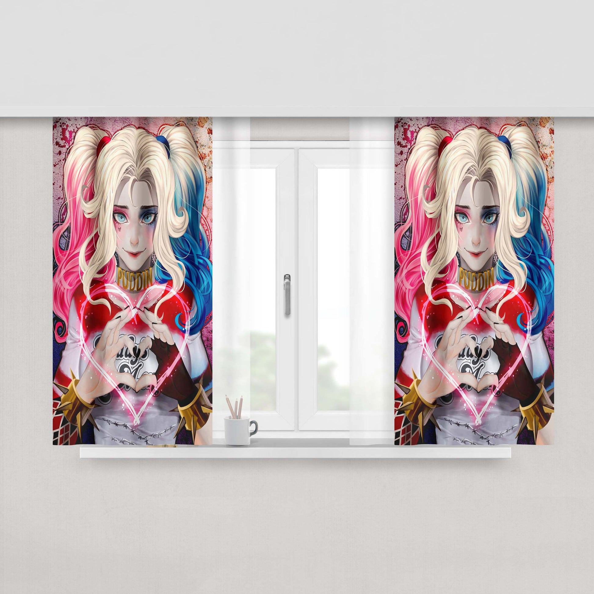 Harley Quinn Love Art Anime Fabric Window Curtains