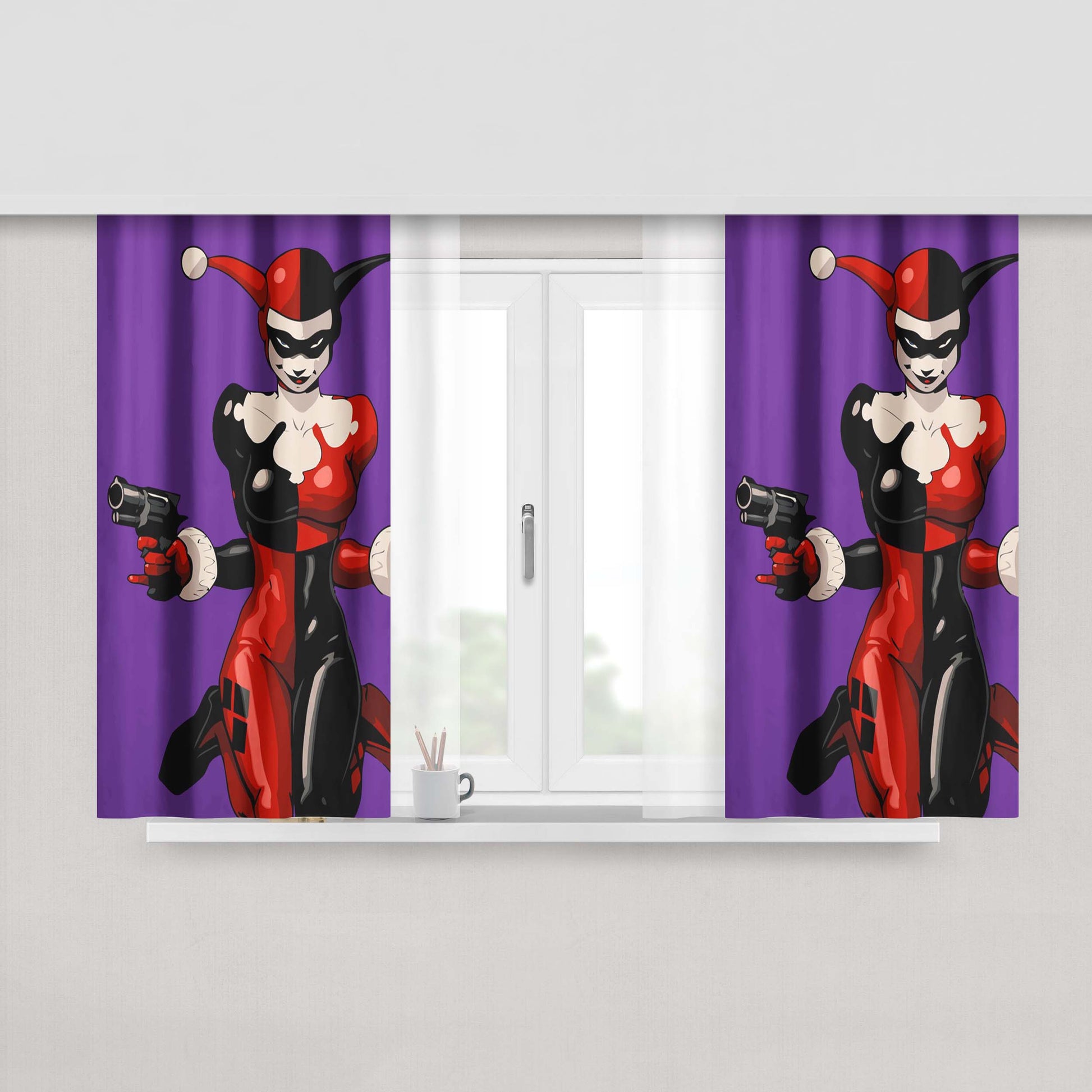 Harley Quinn Purple Fabric Window Curtains