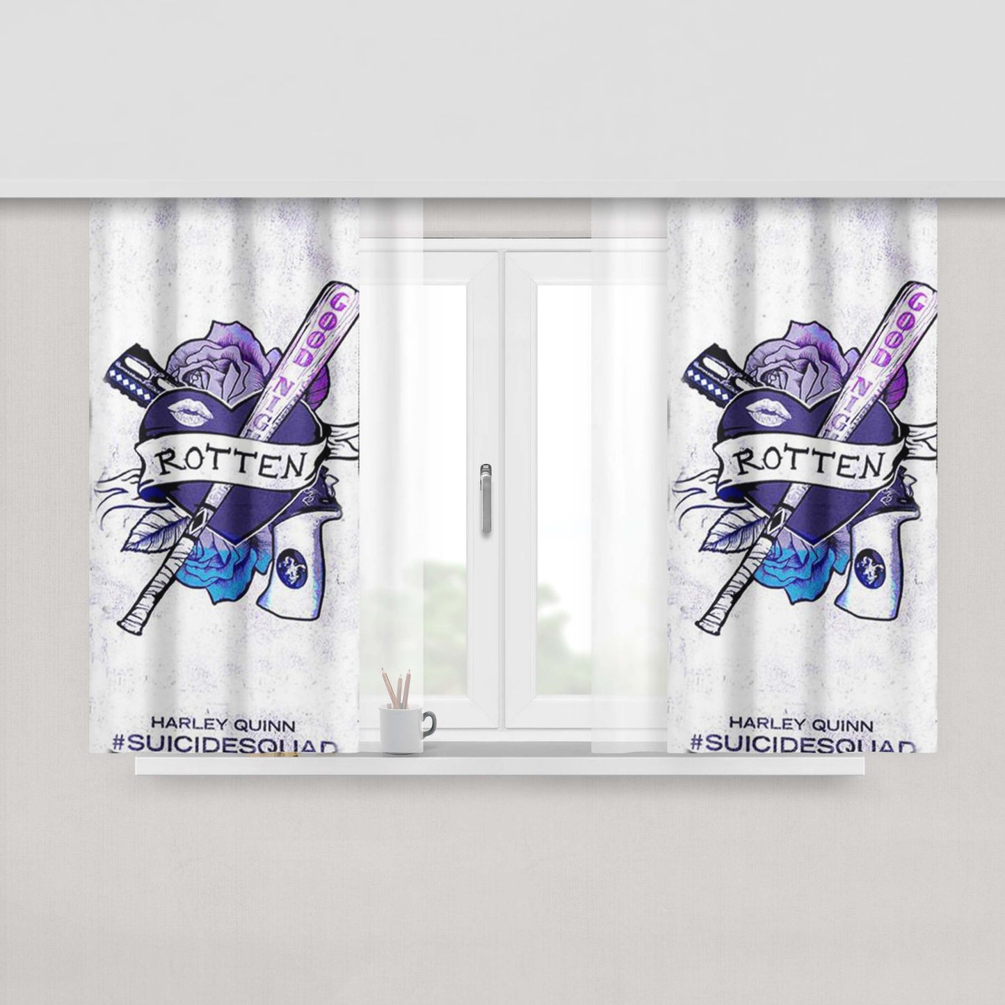 Harley Quinn Rotten Tattoo Fabric Window Curtains