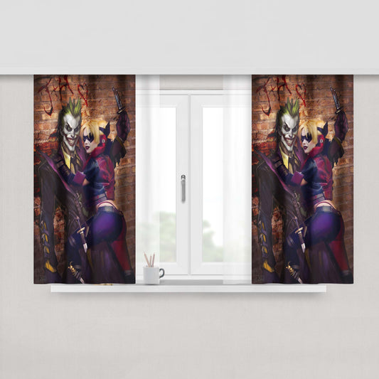 Harley Quinn With Joker Fabric Window Curtains