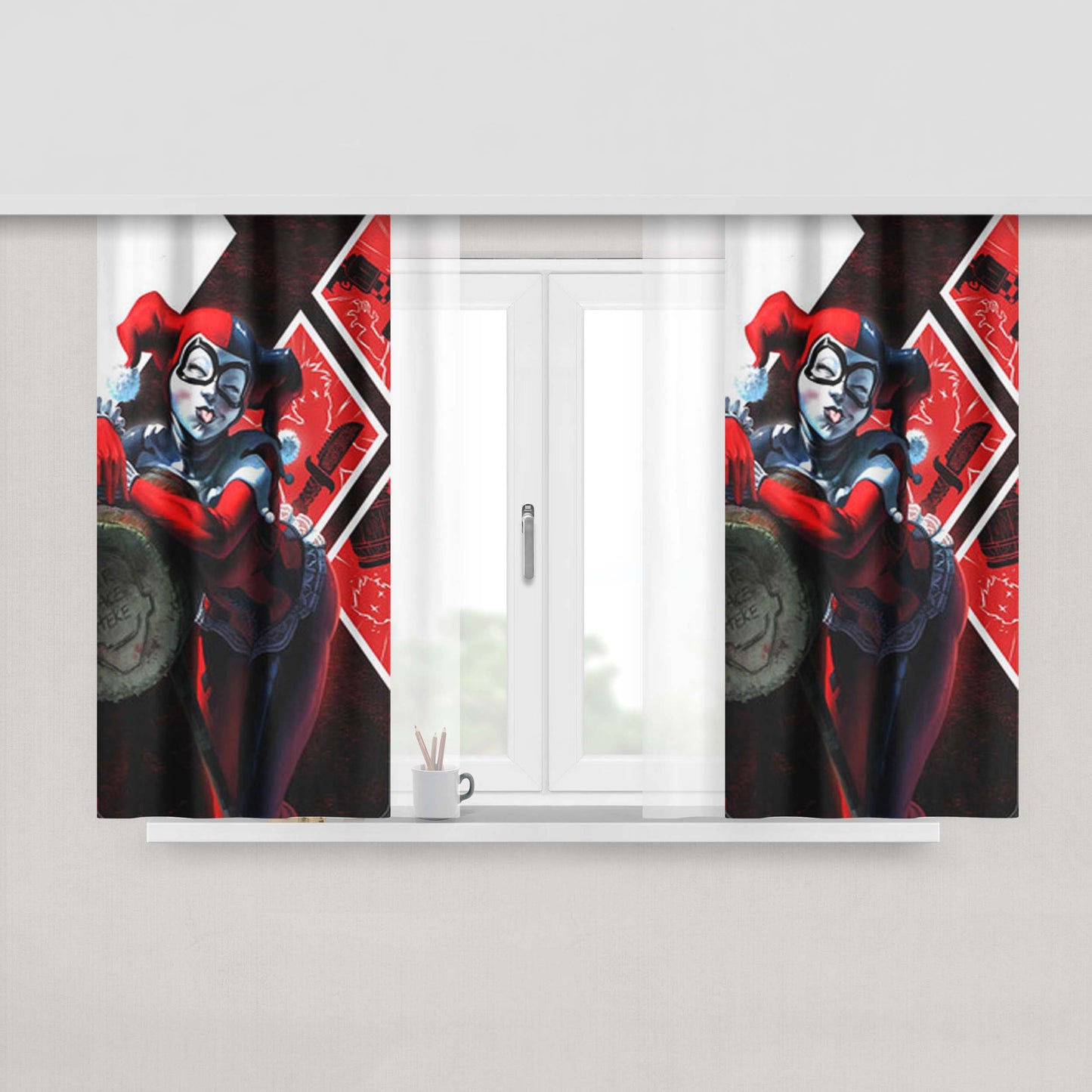 Harley Quinn With Mallet Fabric Window Curtains