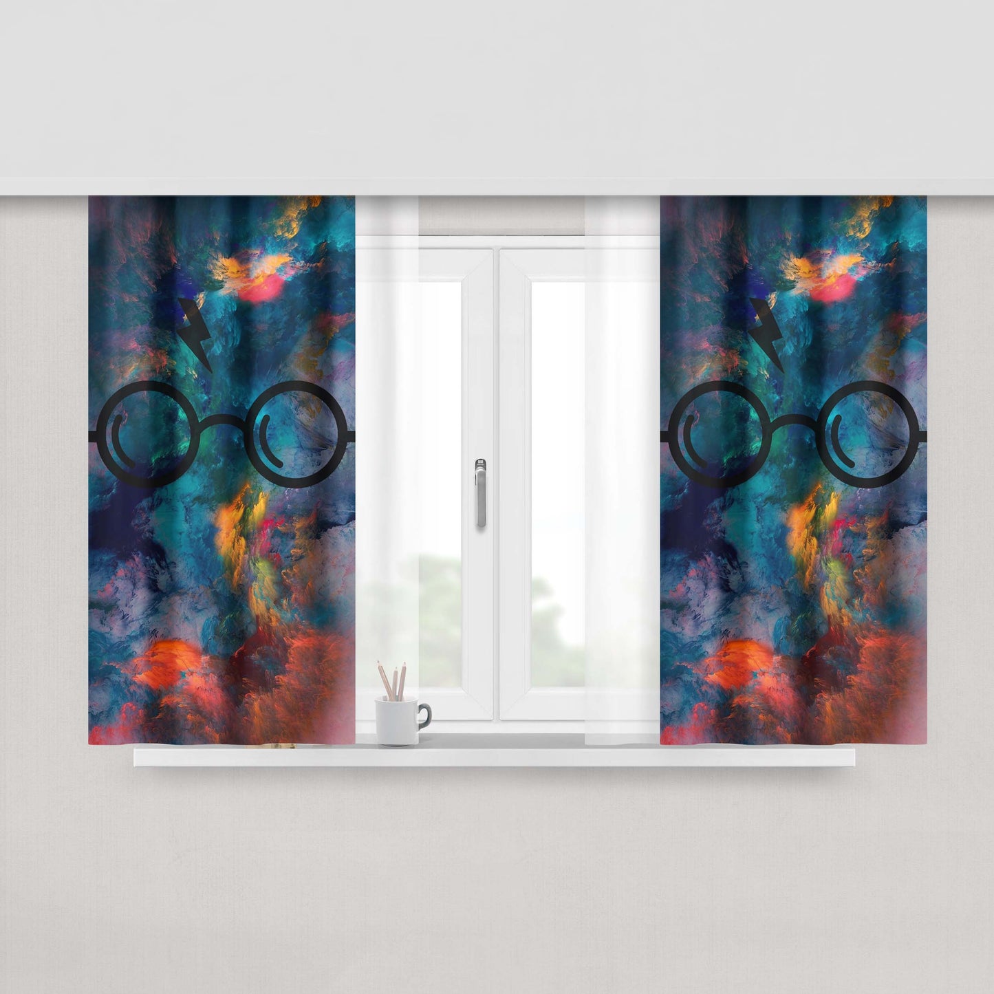 Harry Potter Aesthetics Glasses And Scar Fabric Window Curtains