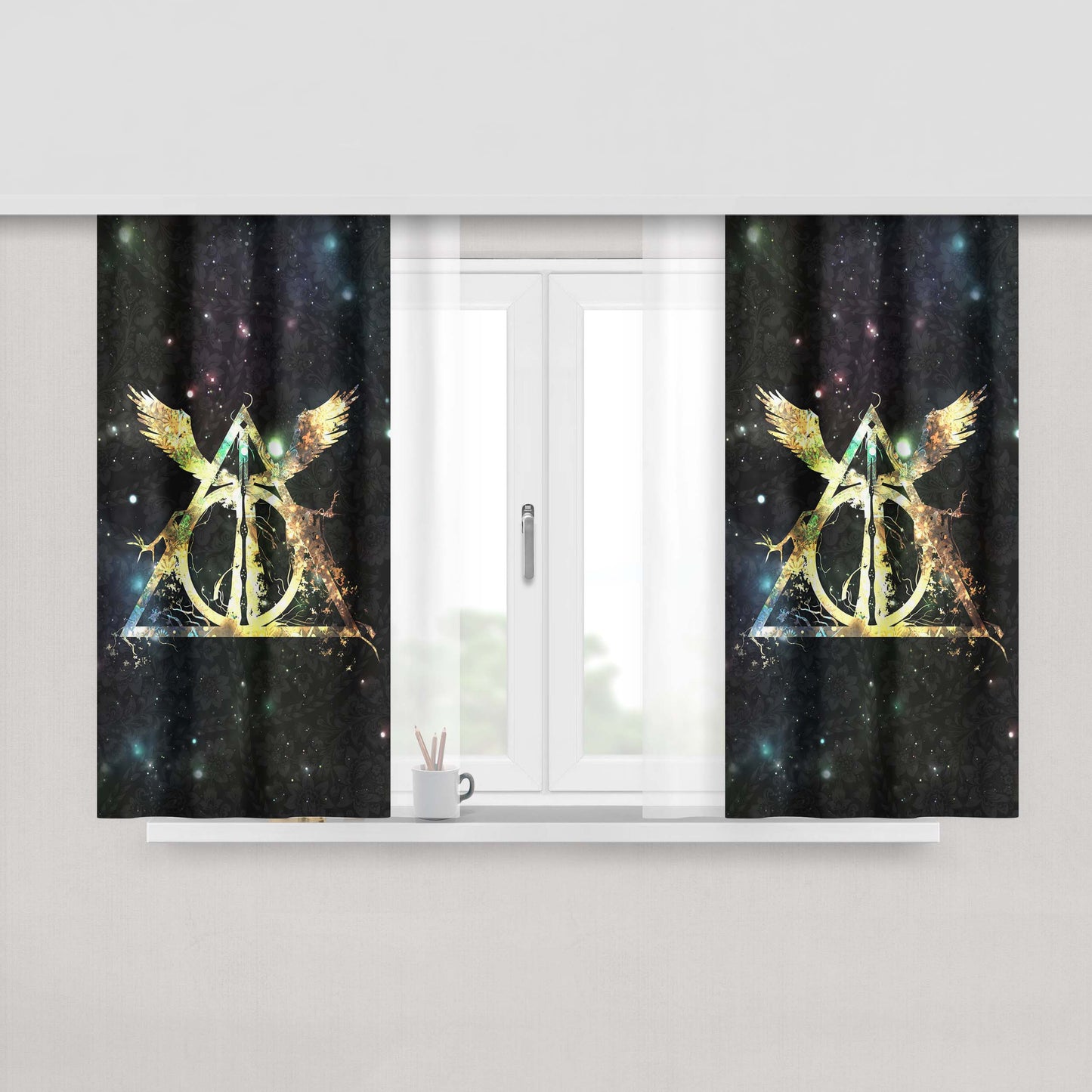 Harry Potter And The Sorcerers Stone Gold Galaxy Fabric Window Curtains