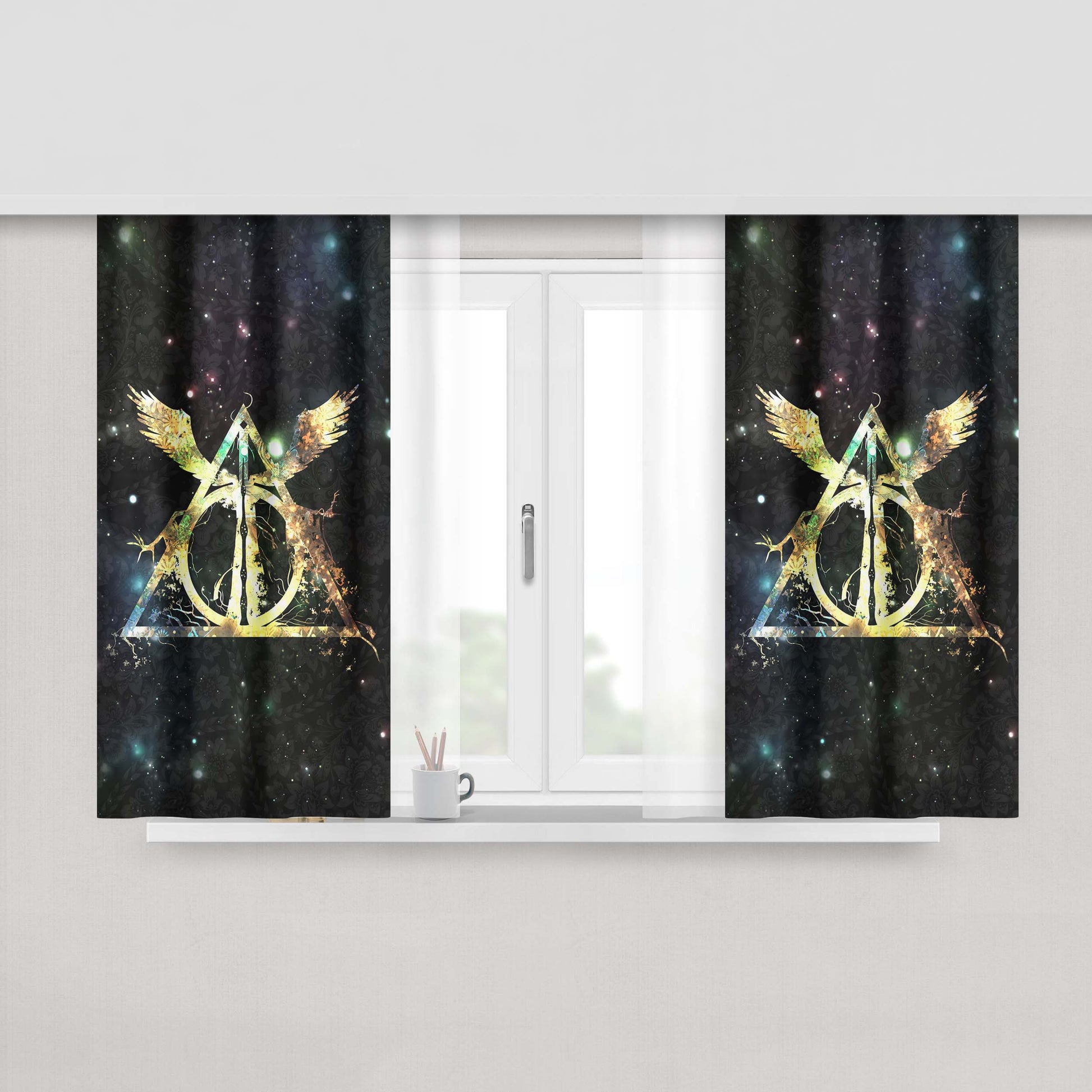 Harry Potter And The Sorcerers Stone Gold Galaxy Fabric Window Curtains
