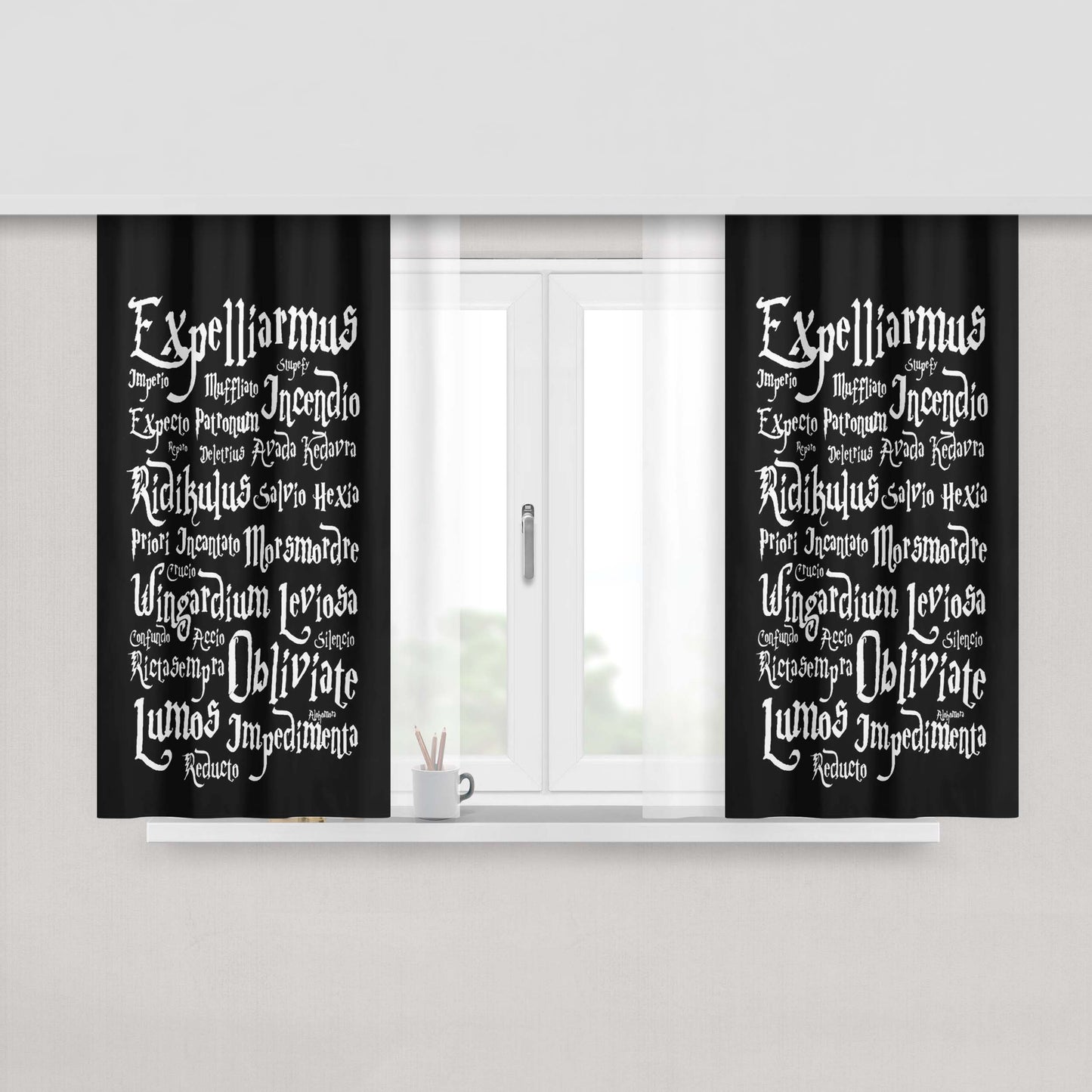 Harry Potter Black Magic Spells Fabric Window Curtains