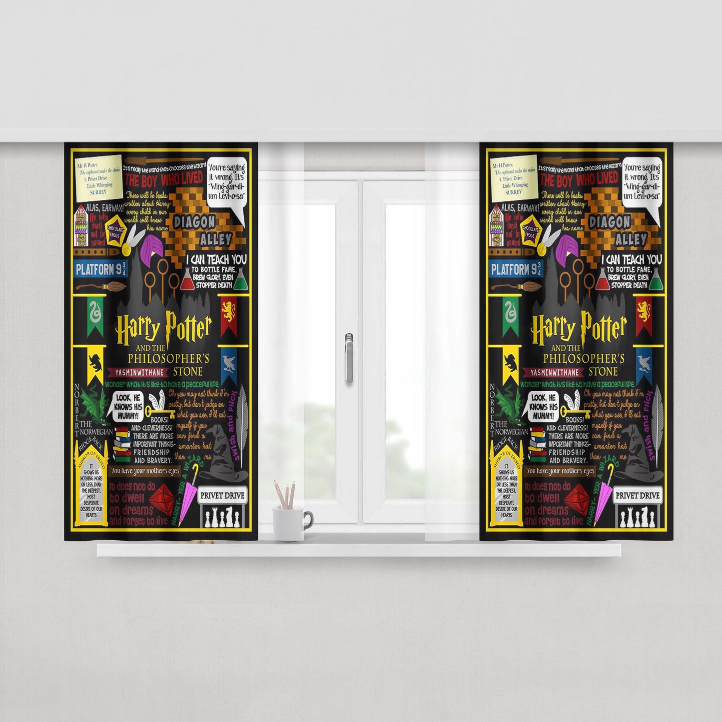 Harry Potter Collage Quote Fabric Window Curtains