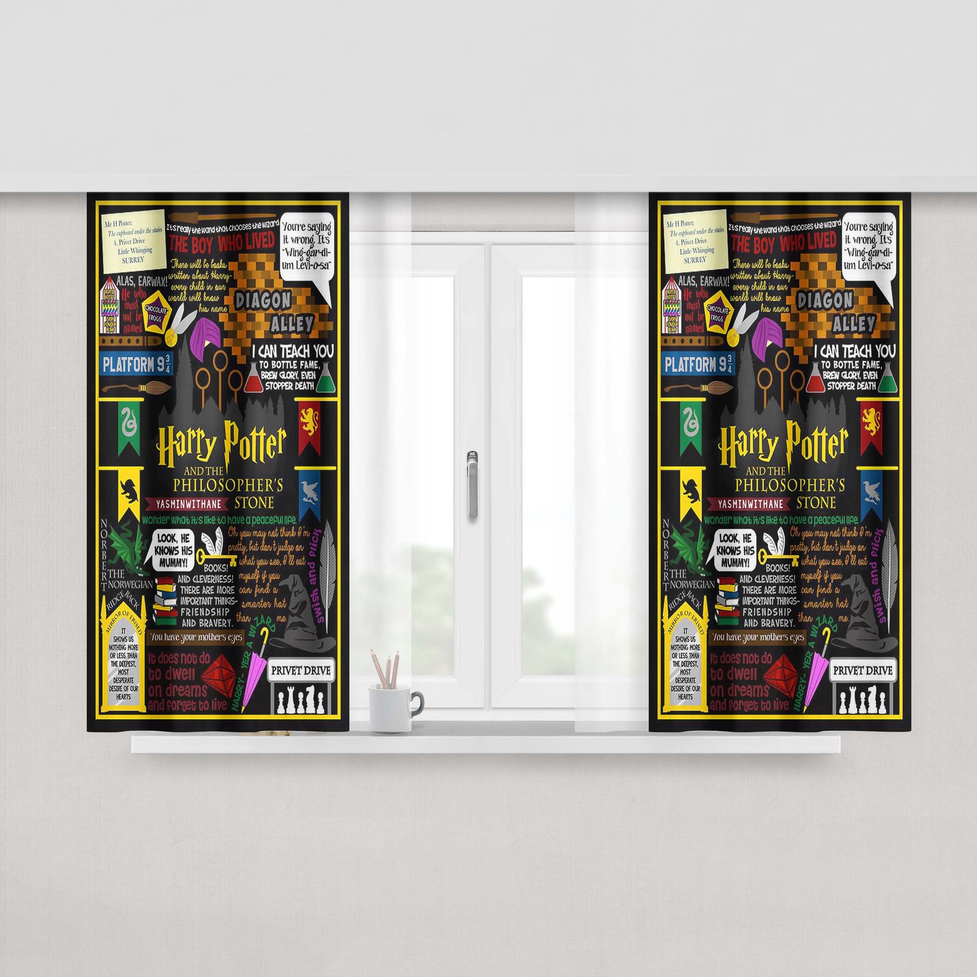 Harry Potter Collage Quote Fabric Window Curtains