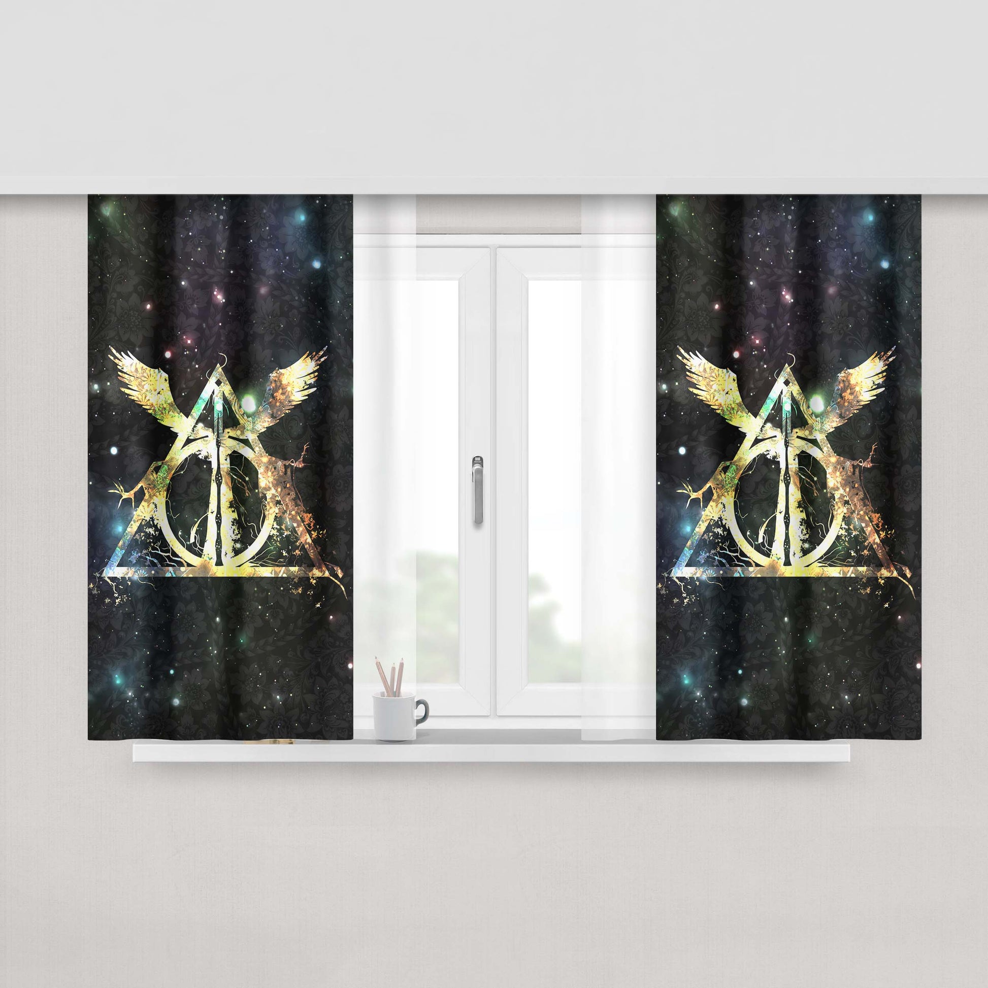 Harry Potter Deathly Hallows Symbol Fabric Window Curtains