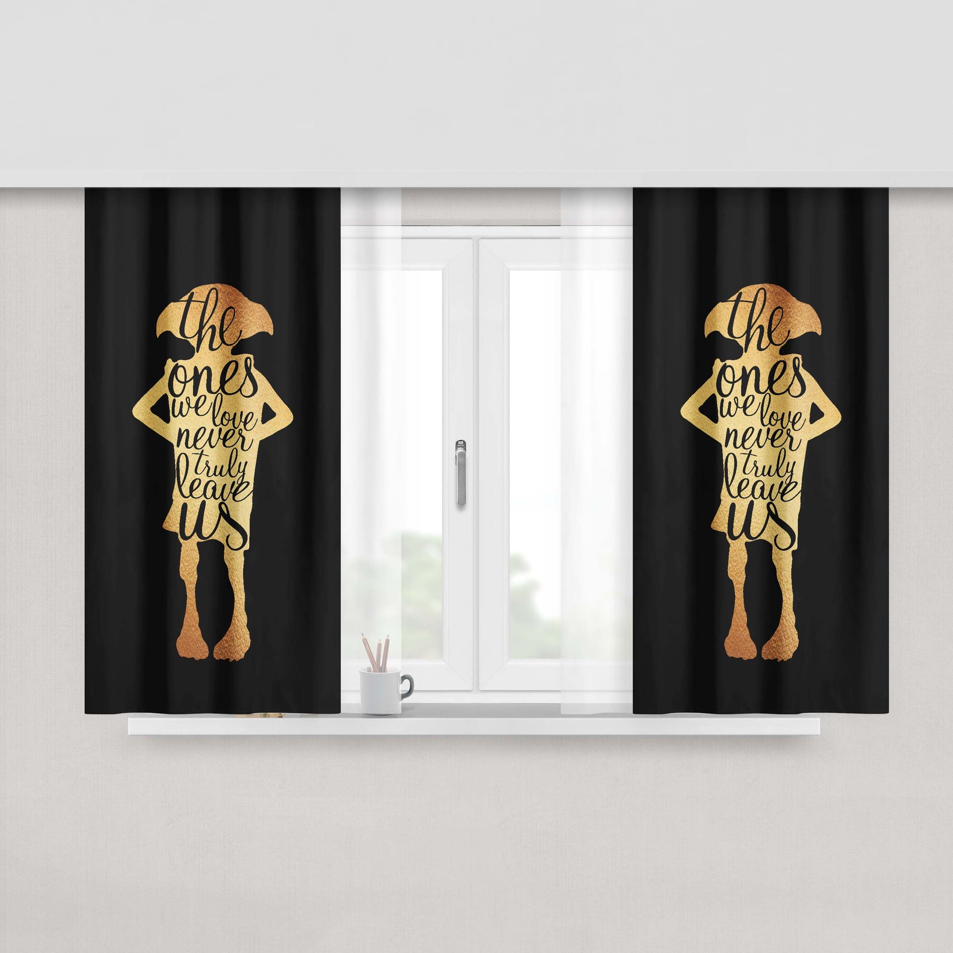 Harry Potter Dobby Golden Quotes Fabric Window Curtains
