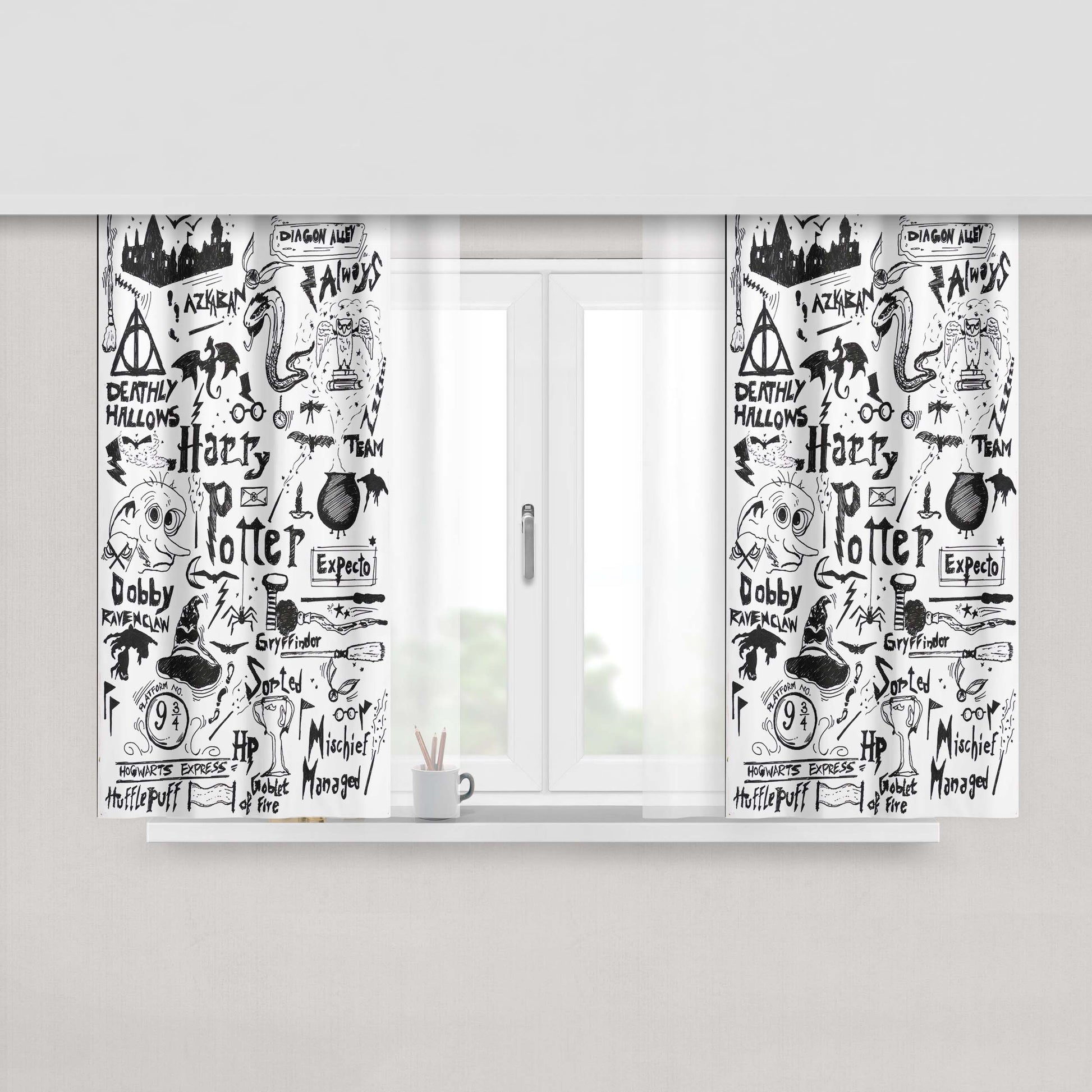 Harry Potter Doodle Fabric Window Curtains
