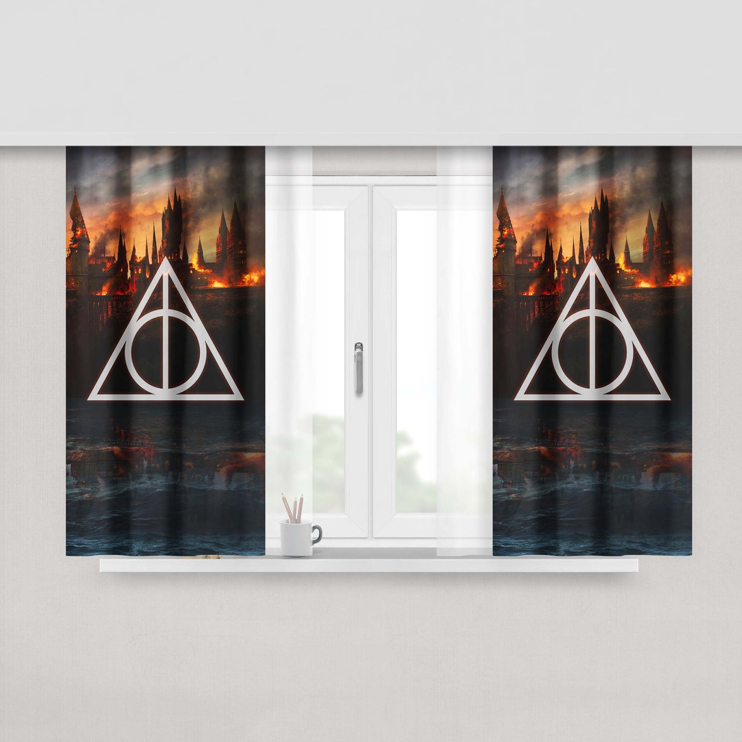 Harry Potter Fire Hogwarts School Deathly Hallows Fabric Window Curtains
