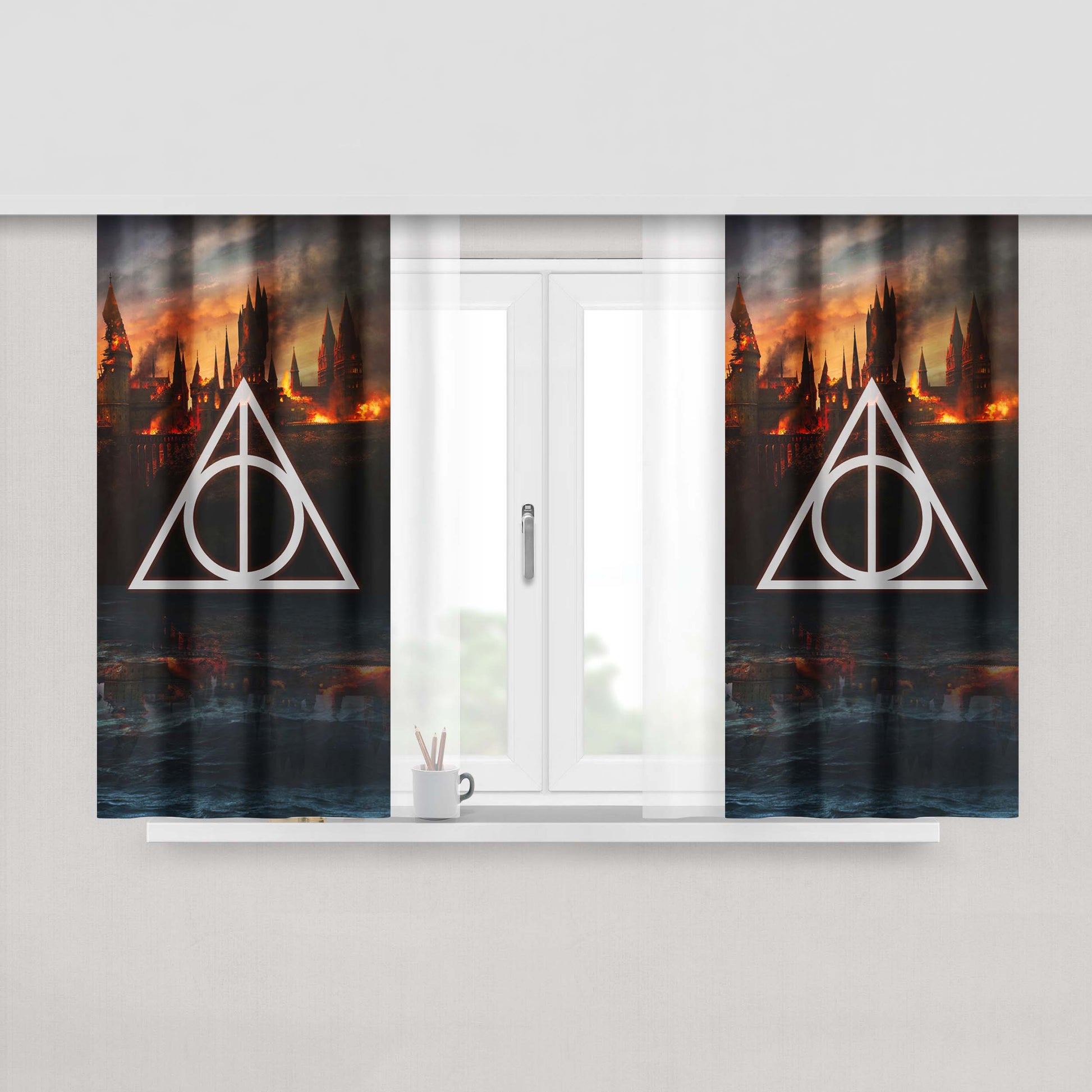 Harry Potter Fire Hogwarts School Deathly Hallows Fabric Window Curtains