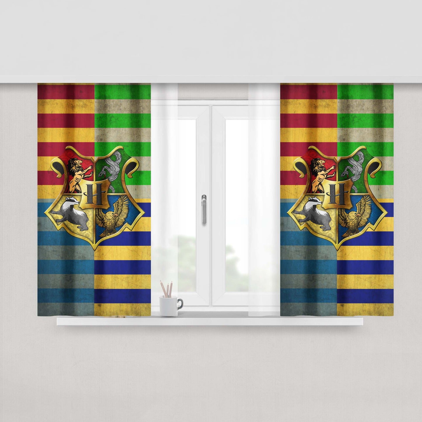 Harry Potter Hogwarts Crest Sigil Fabric Window Curtains