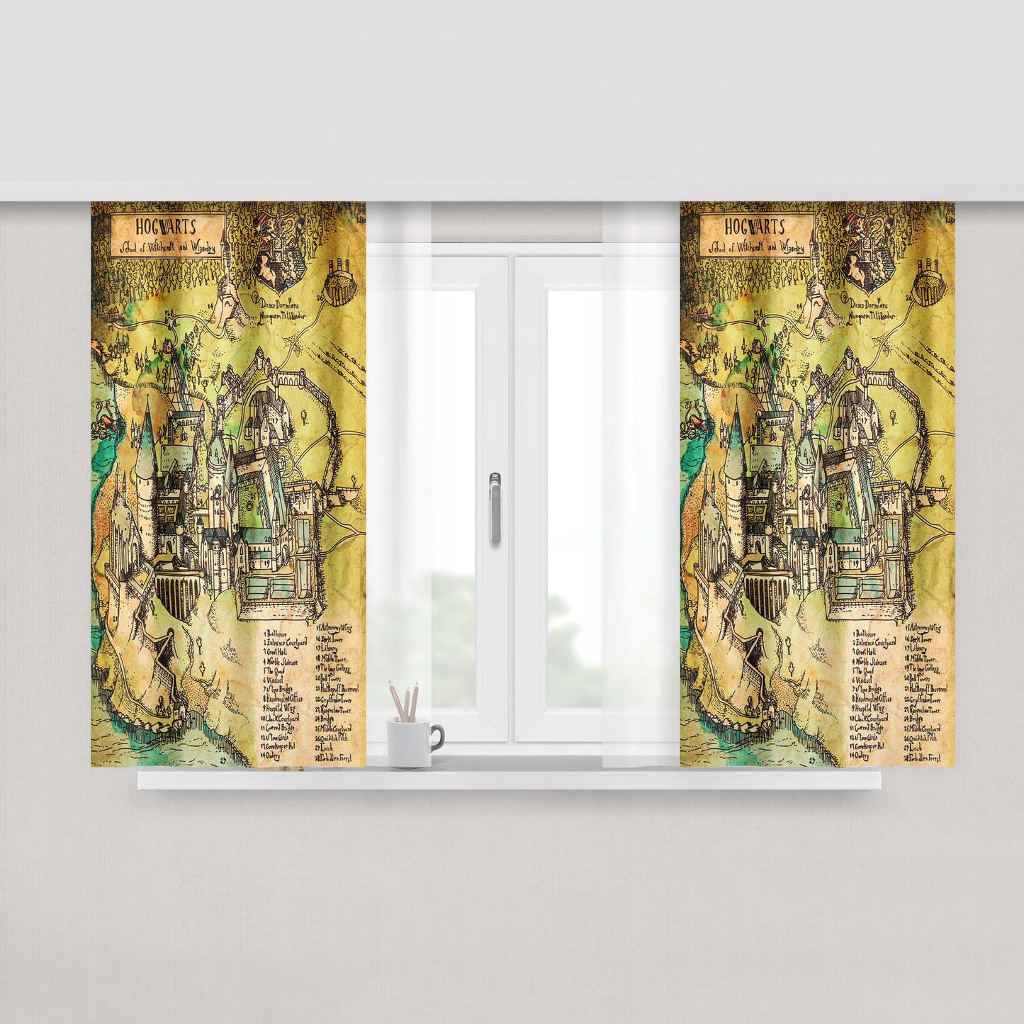 Harry Potter Hogwarts Map Fabric Window Curtains