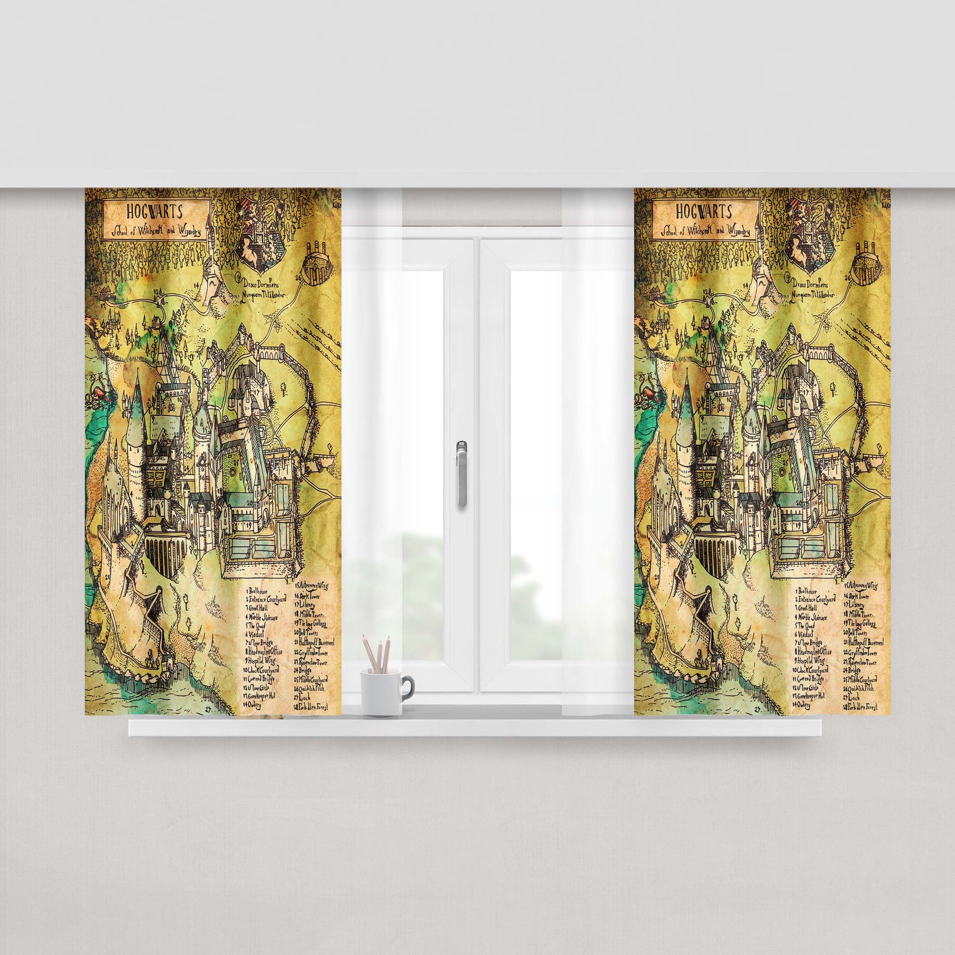 Harry Potter Hogwarts Map Fabric Window Curtains