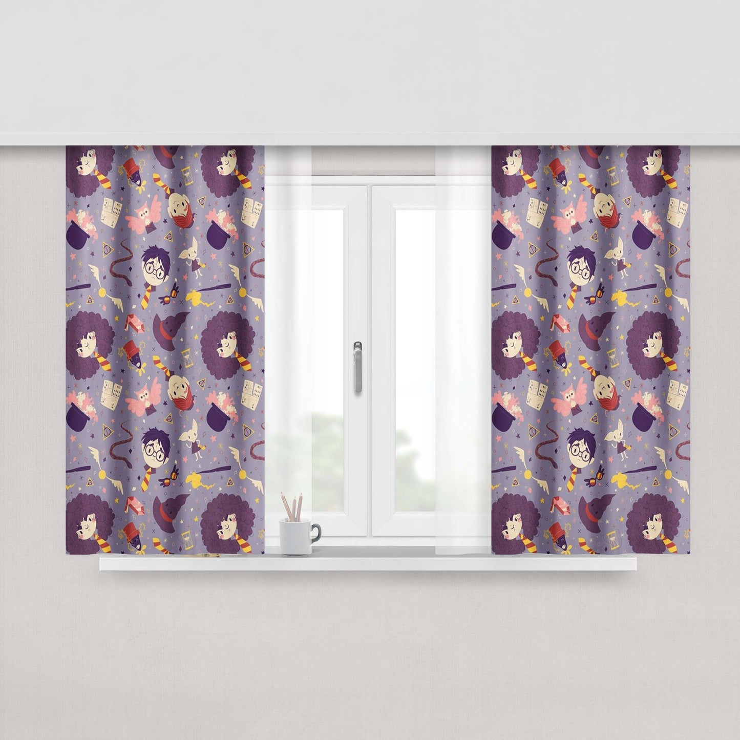 Harry Potter Purple Pattern Wallpapers Fabric Window Curtains