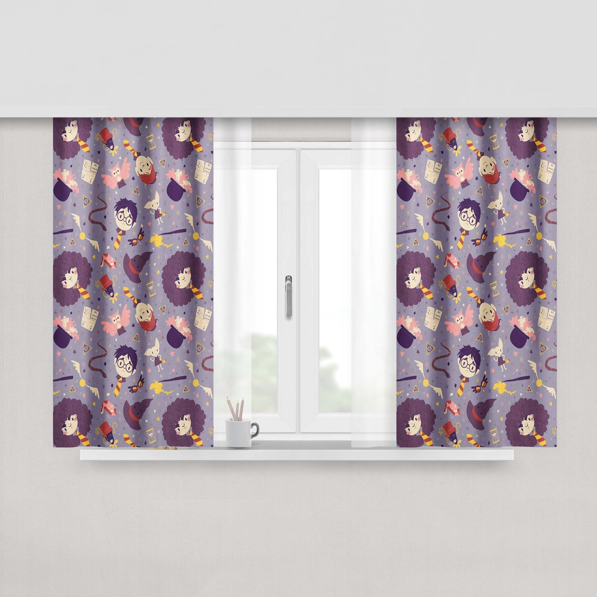 Harry Potter Purple Pattern Wallpapers Fabric Window Curtains
