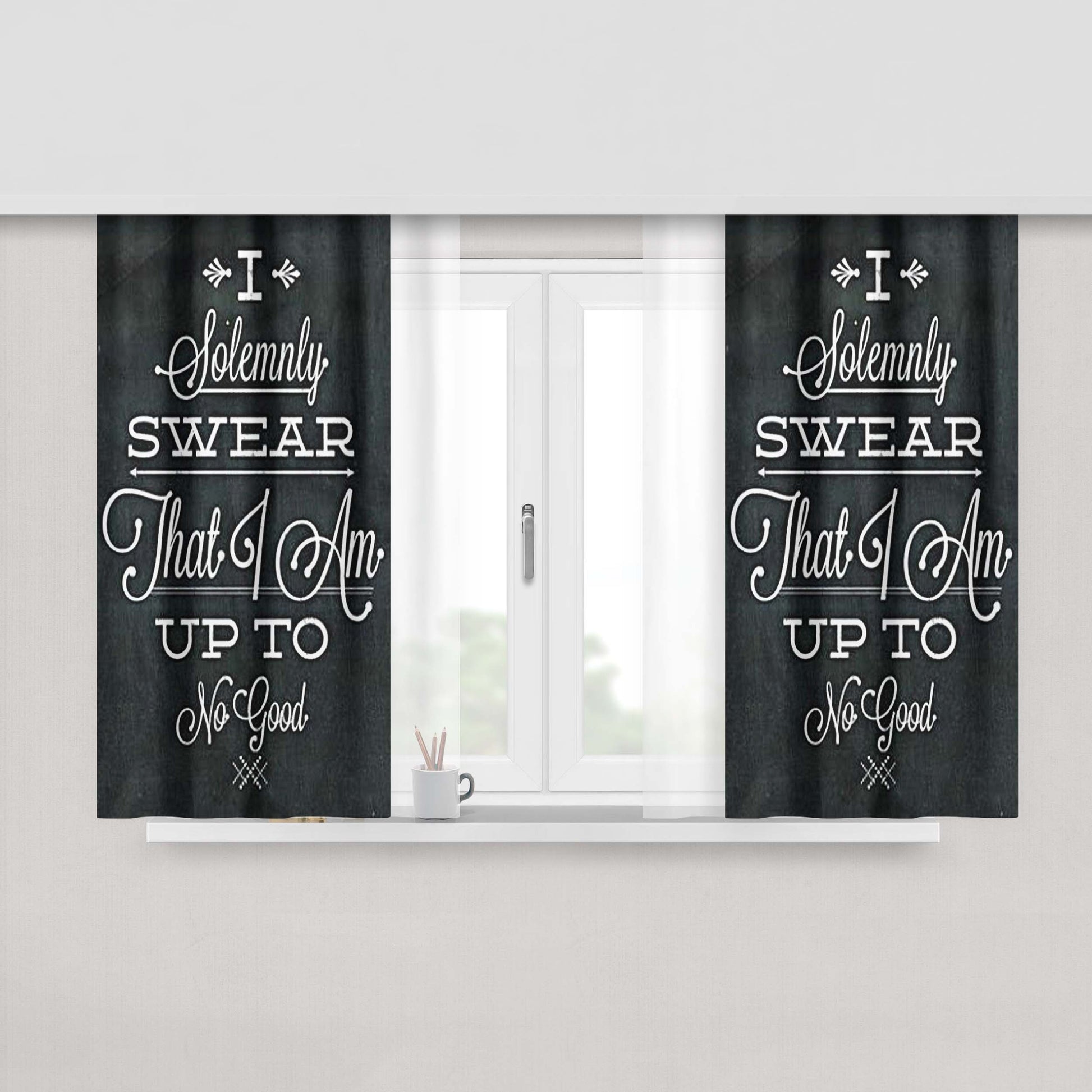 Harry Potter Quote I Solemnly Swear That I Am Up To No Good Black Fabric Window Curtains