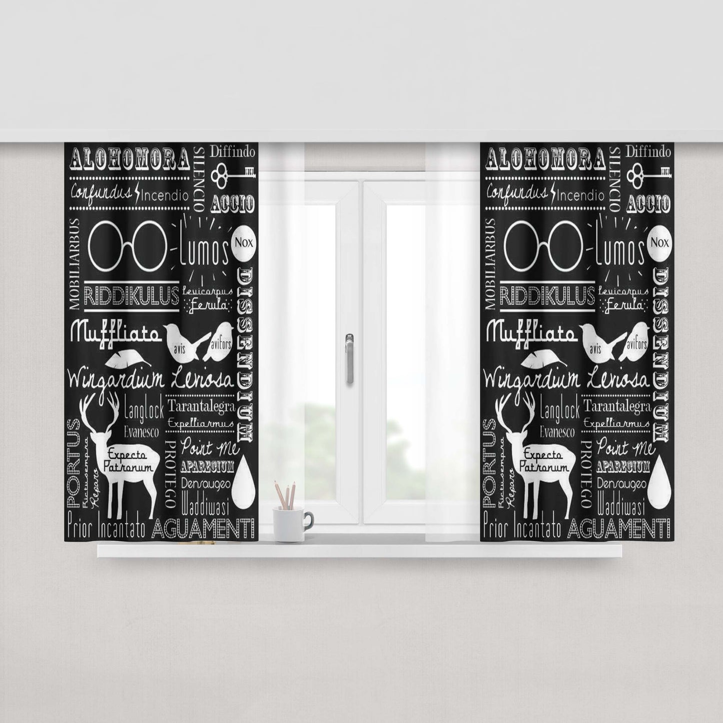 Harry Potter Spells Design Fabric Window Curtains