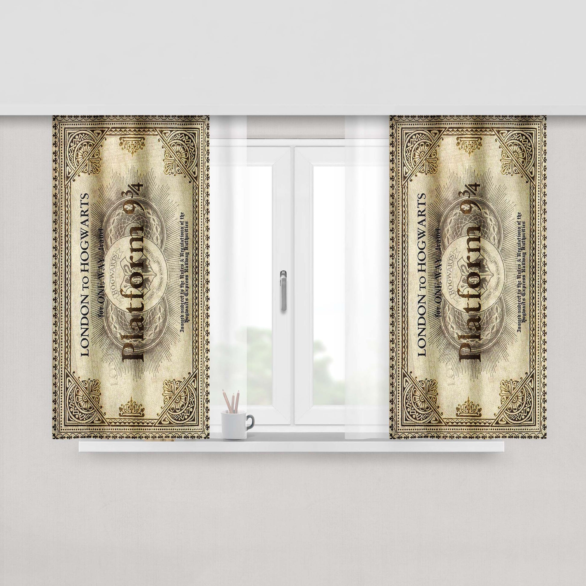 Harry Potter Train Ticket Platform London To Hogwarts Fabric Window Curtains
