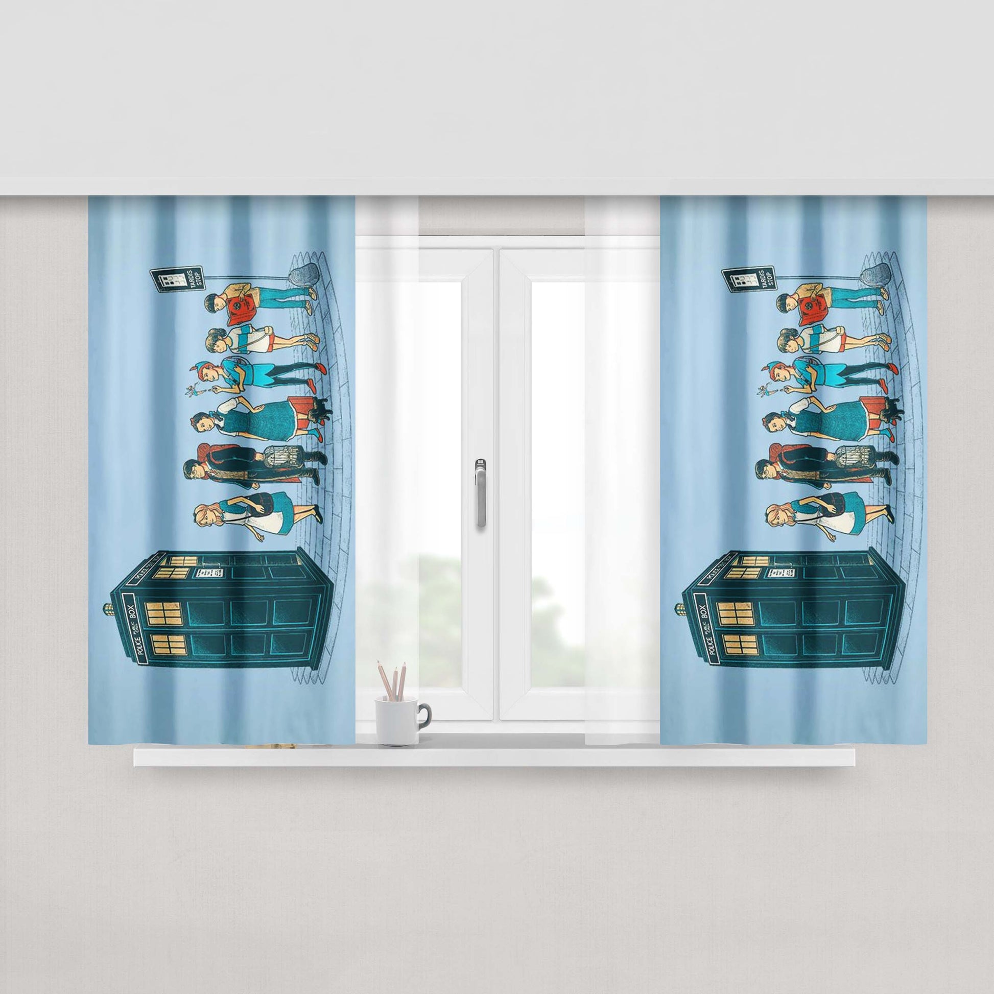 Harry Potter,Alice,Paterpan And Other Tardis Fabric Window Curtains