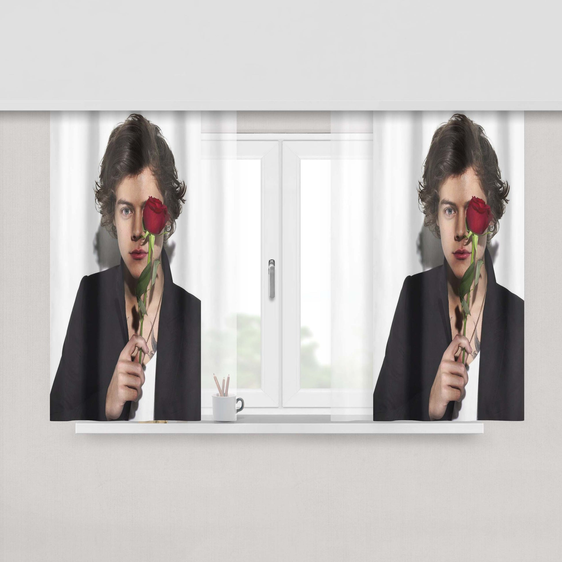 Harry Styles Rose Fabric Window Curtains