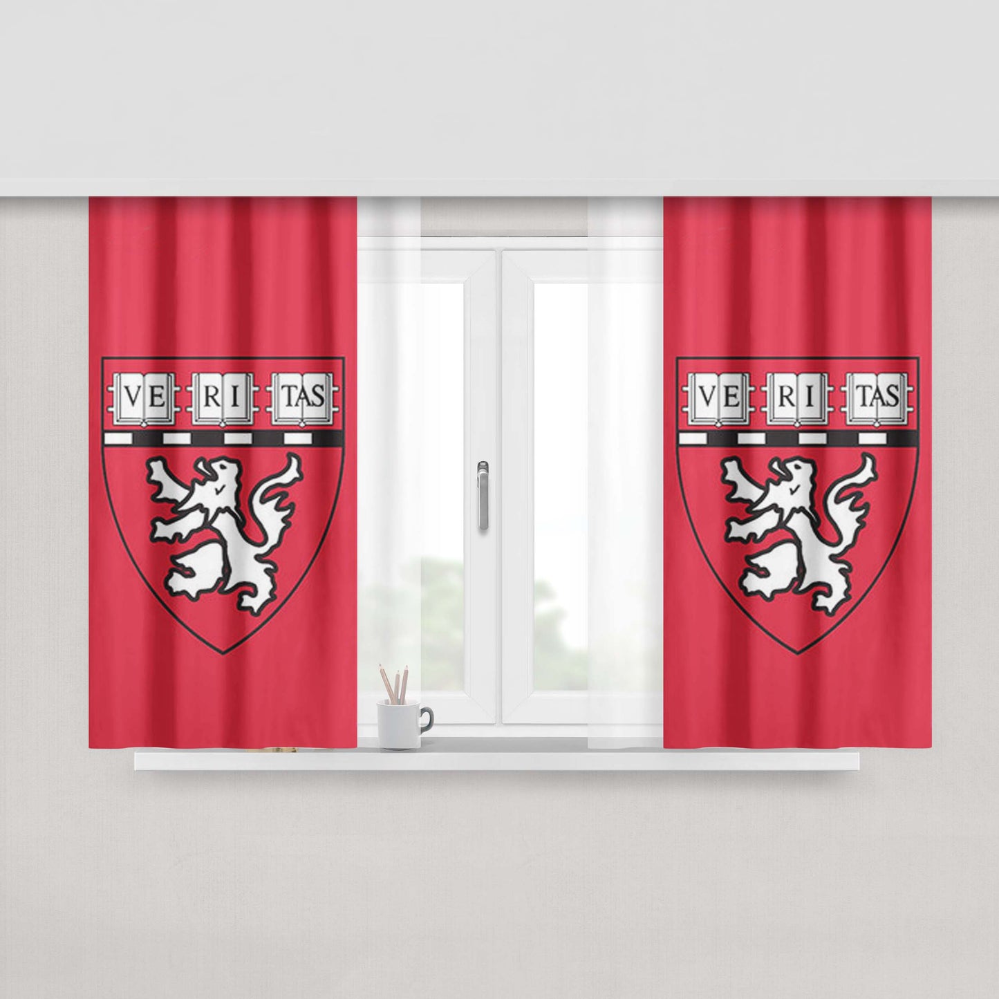 Harvard Med Logo Red Fabric Window Curtains