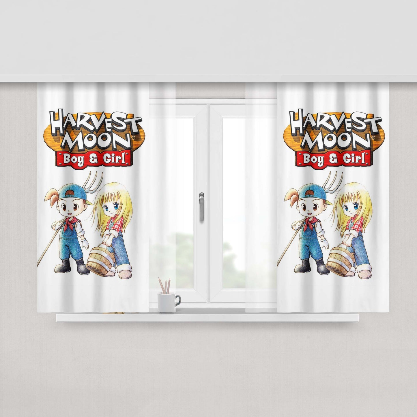 Harvest Moon Boy And Girl Fabric Window Curtains