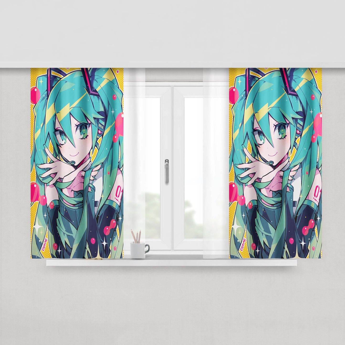 Hatsune Miku Pop Art Fabric Window Curtains
