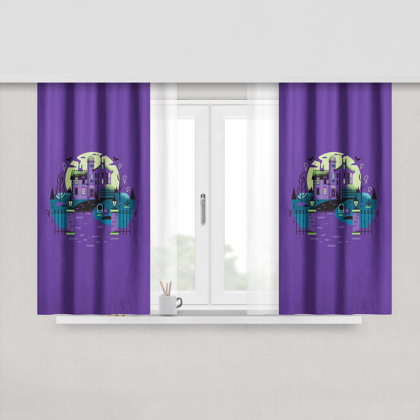 Haunted Mansion House Fabric Window Curtains