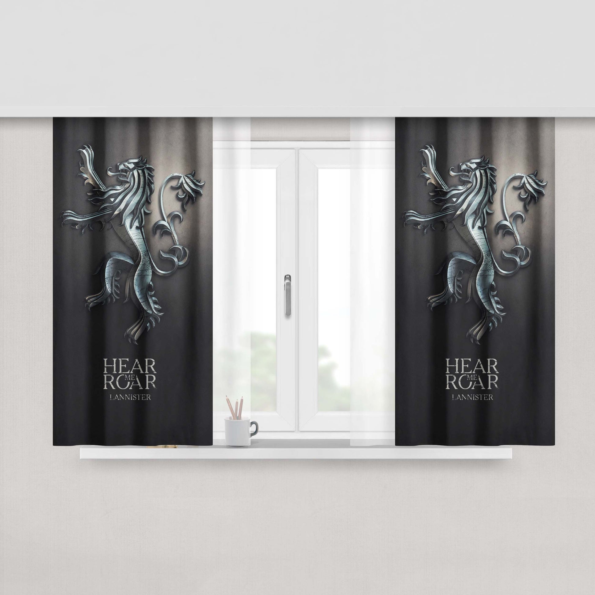 Hear Me Roar Lannister Metal Logo Fabric Window Curtains