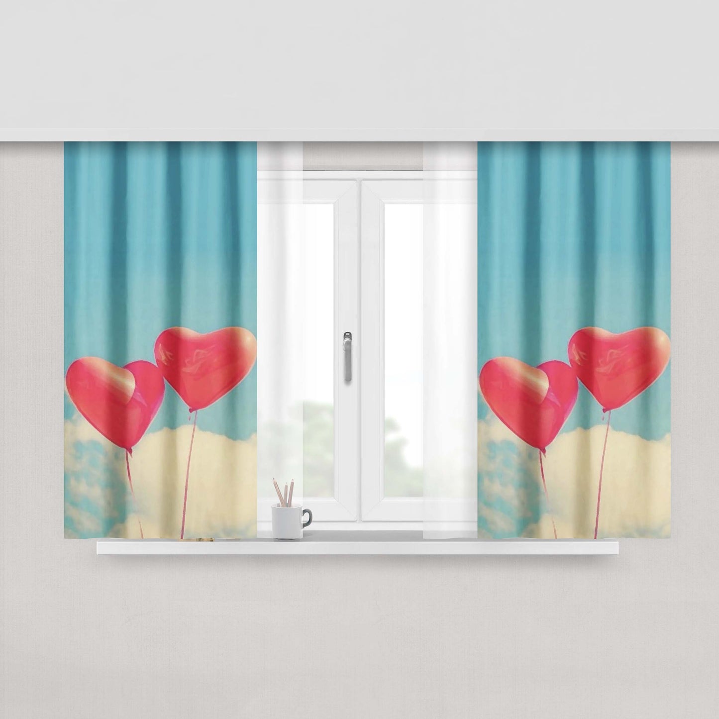 Heart Balloons Fabric Window Curtains
