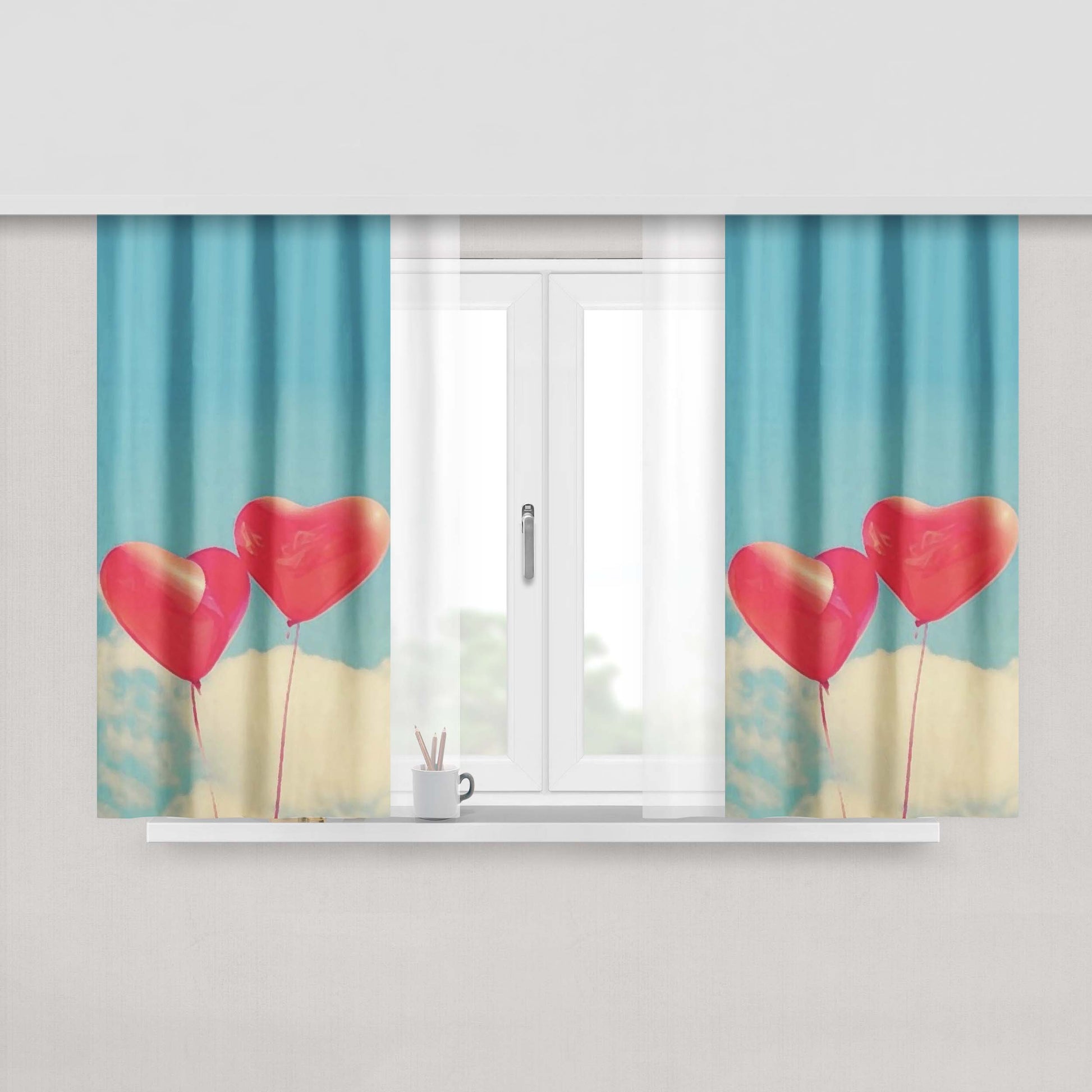 Heart Balloons Fabric Window Curtains