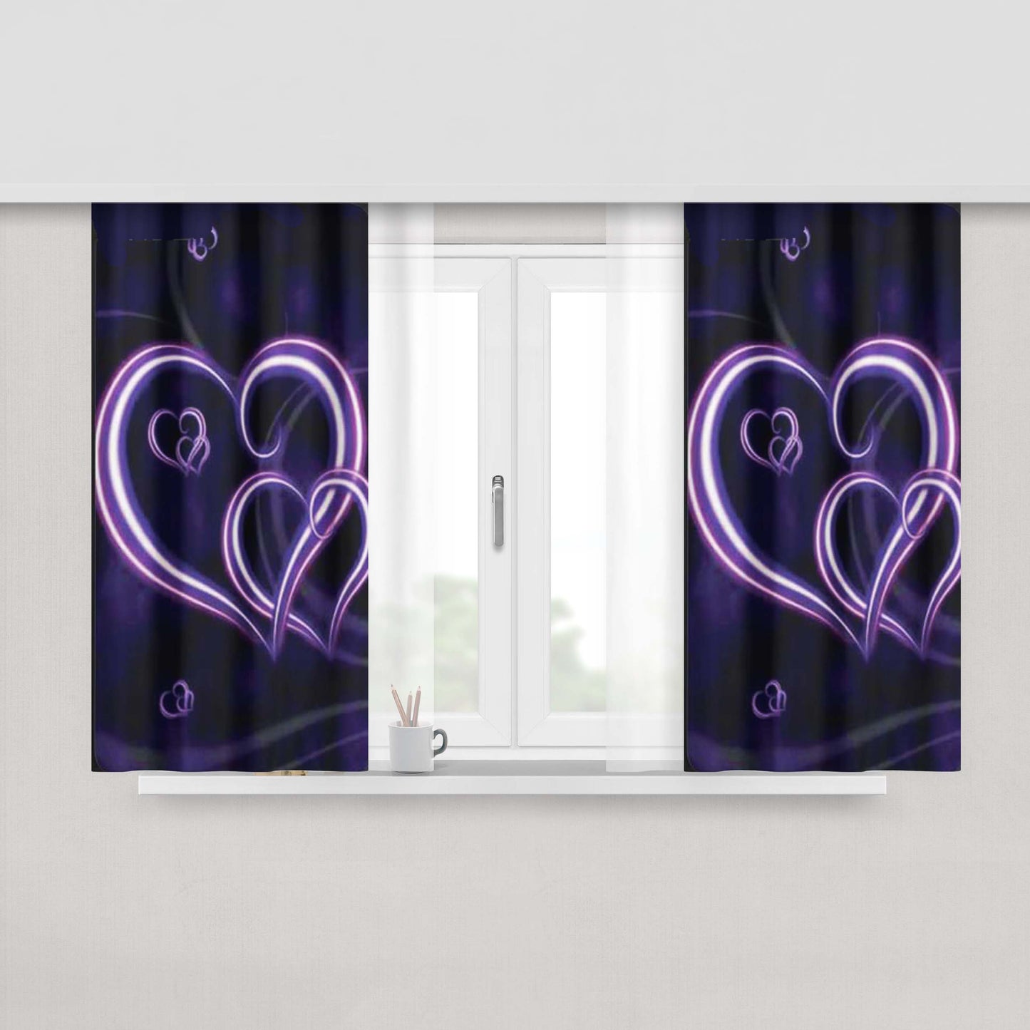 Hearts Swirly Fabric Window Curtains