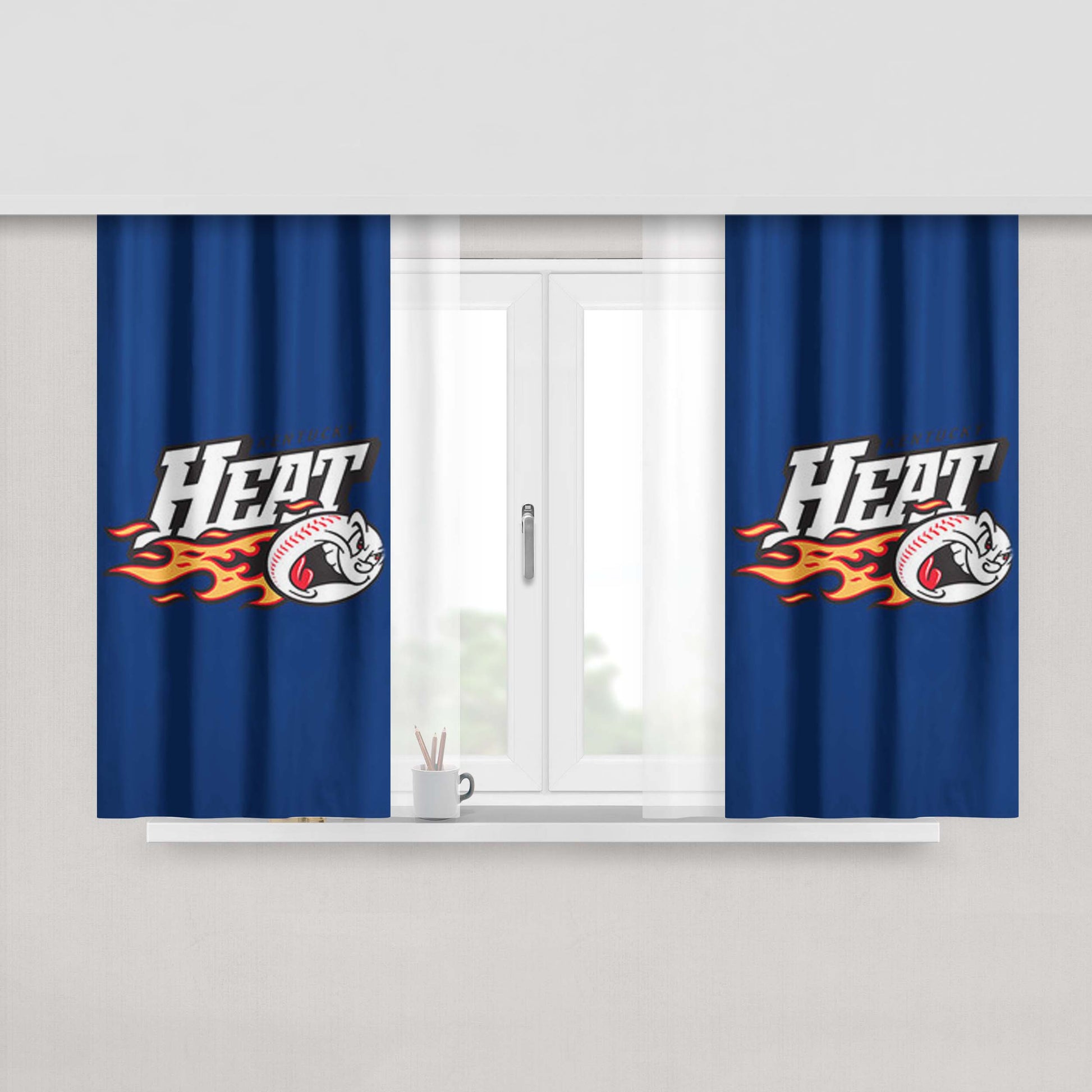 Heat Kentucky Baseball Logo Blue Fabric Window Curtains