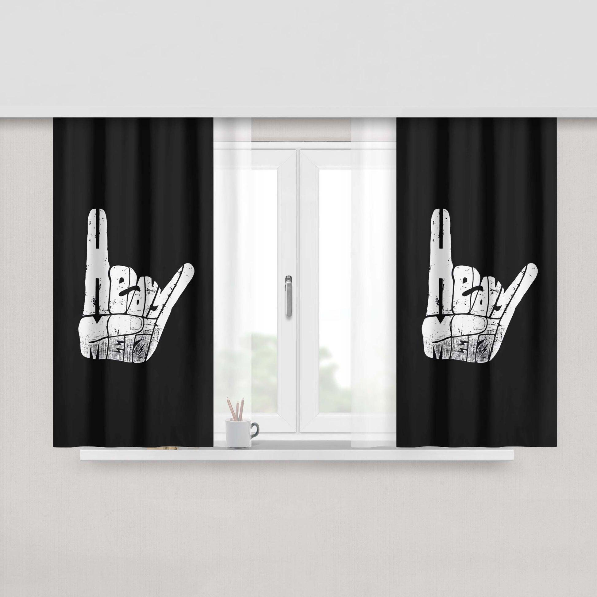 Heavy Metal Hand Sign Fabric Window Curtains