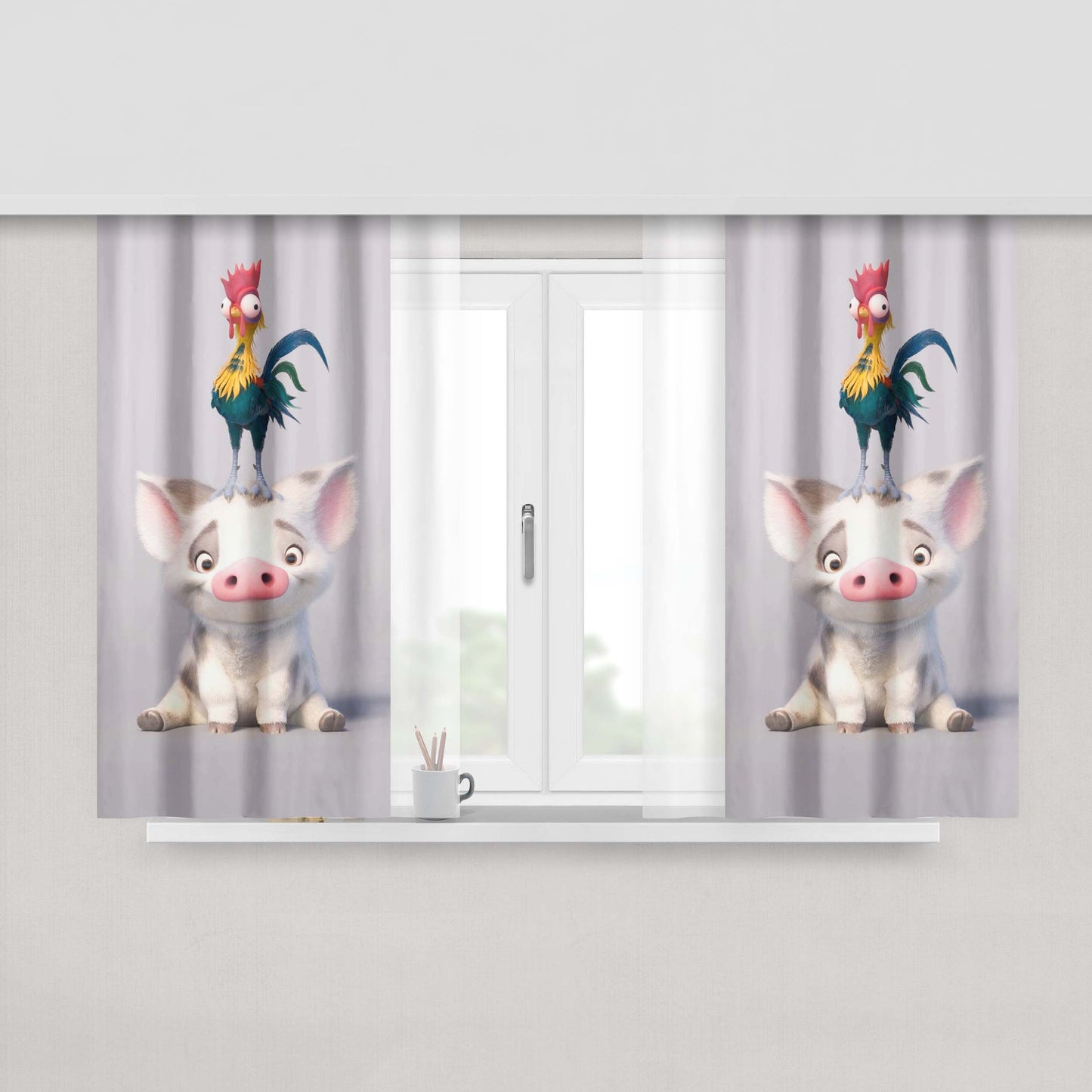 Hei Hei Chicken And Pua Moana Fabric Window Curtains