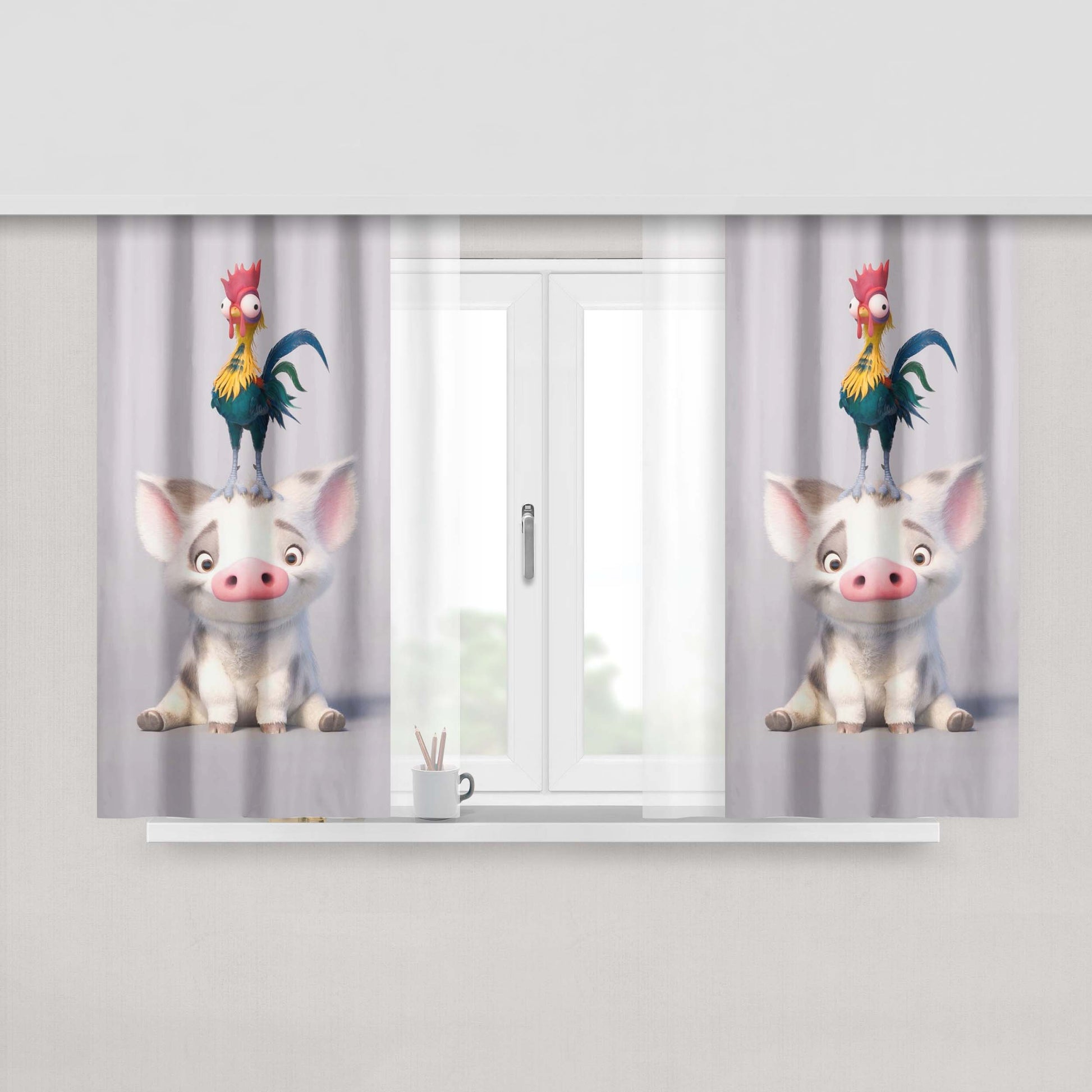 Hei Hei Chicken And Pua Moana Fabric Window Curtains
