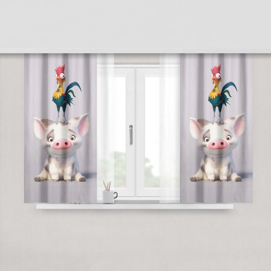 Hei Hei Chicken And Pua Moana Fabric Window Curtains