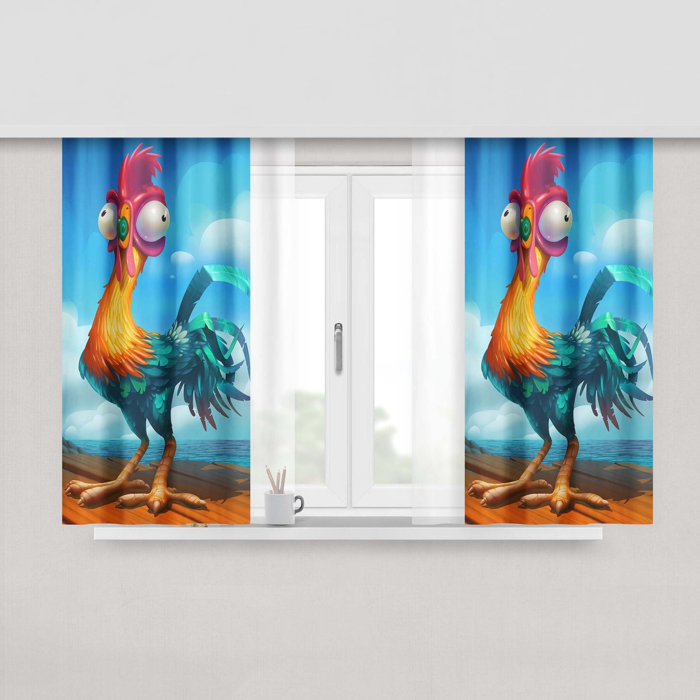 Hei Hei Chicken Moana Art Fabric Window Curtains