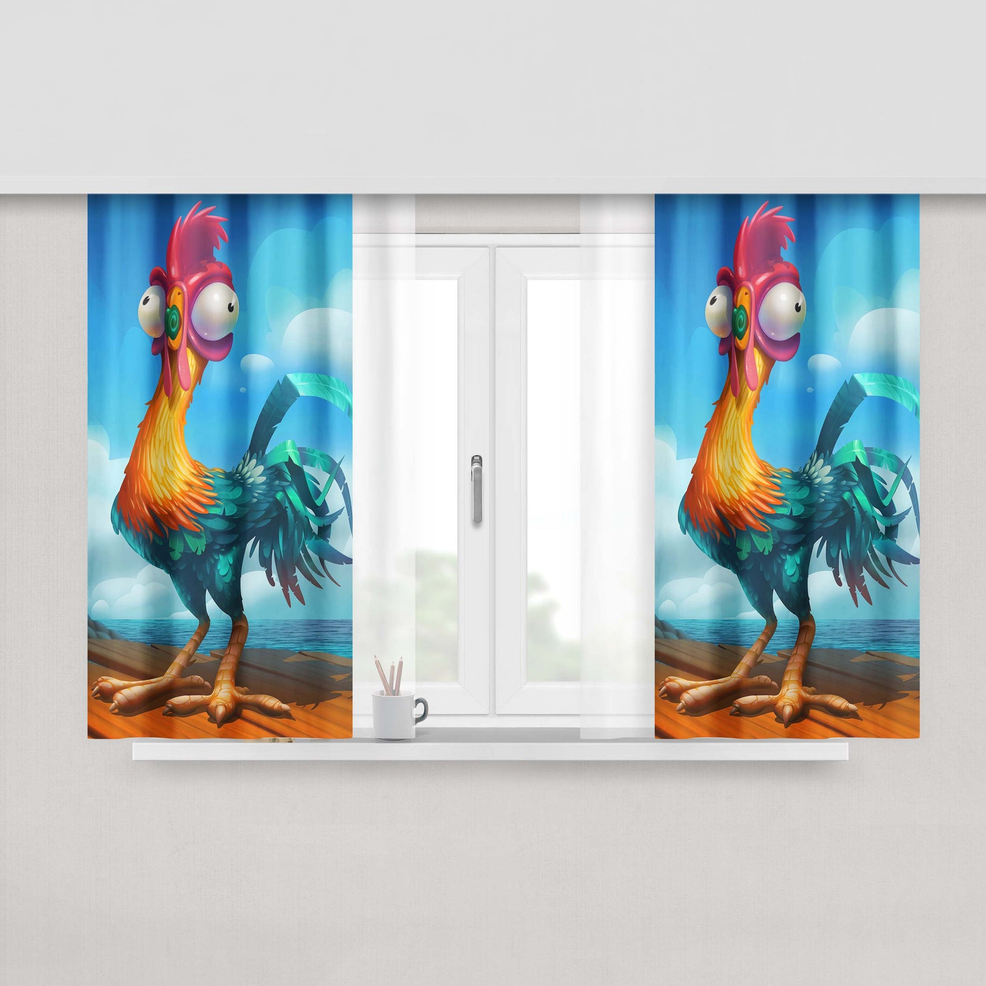 Hei Hei Chicken Moana Art Fabric Window Curtains