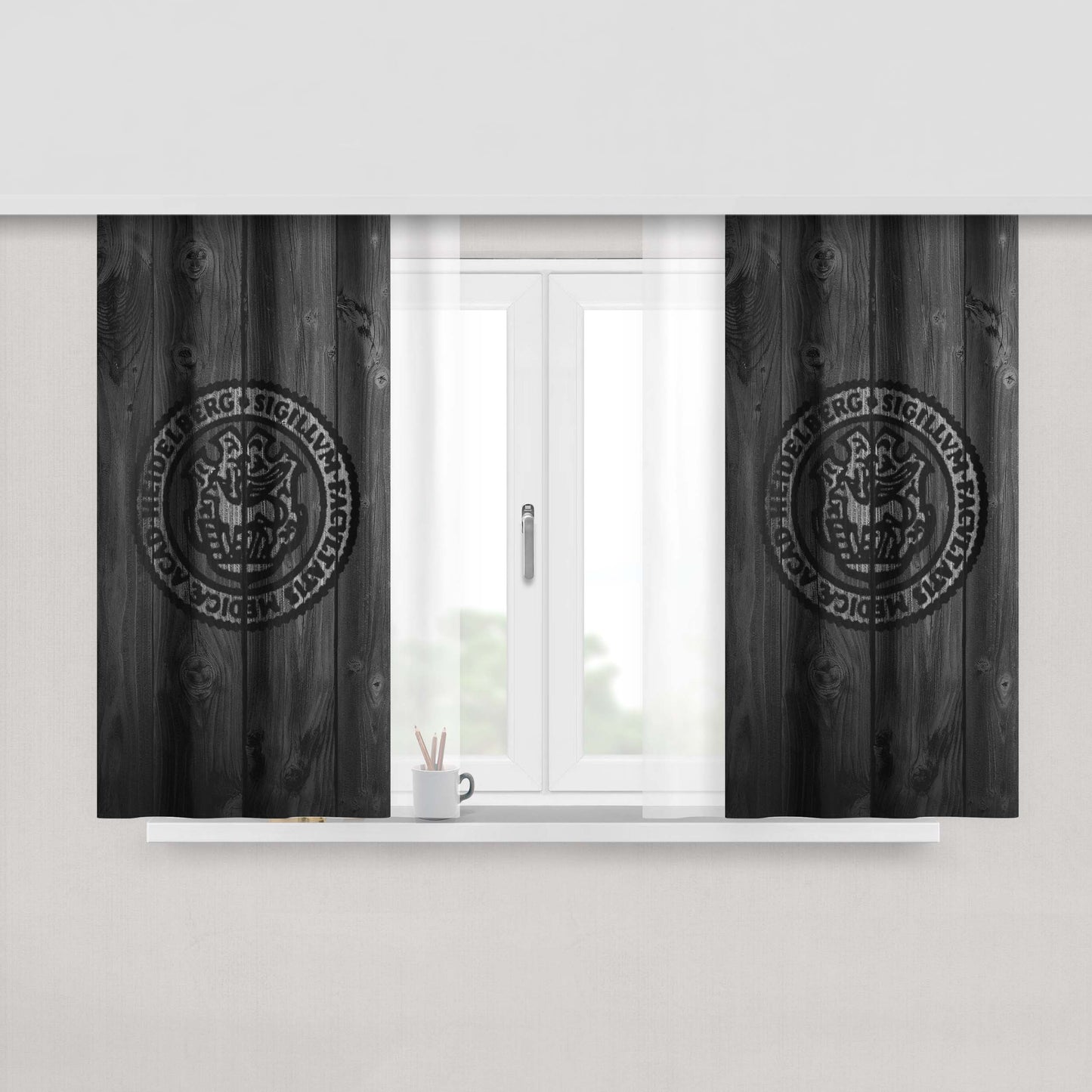 Heidelberg University Sigillum Facultatis Medicae Acad Logo Dark Wood Fabric Window Curtains