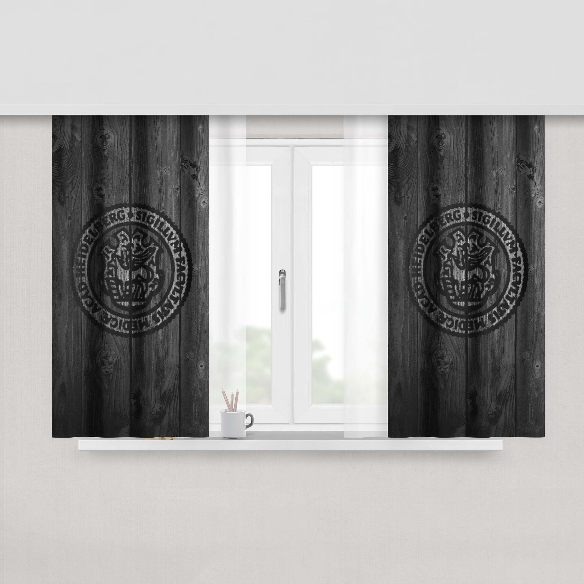 Heidelberg University Sigillum Facultatis Medicae Acad Logo Dark Wood Fabric Window Curtains