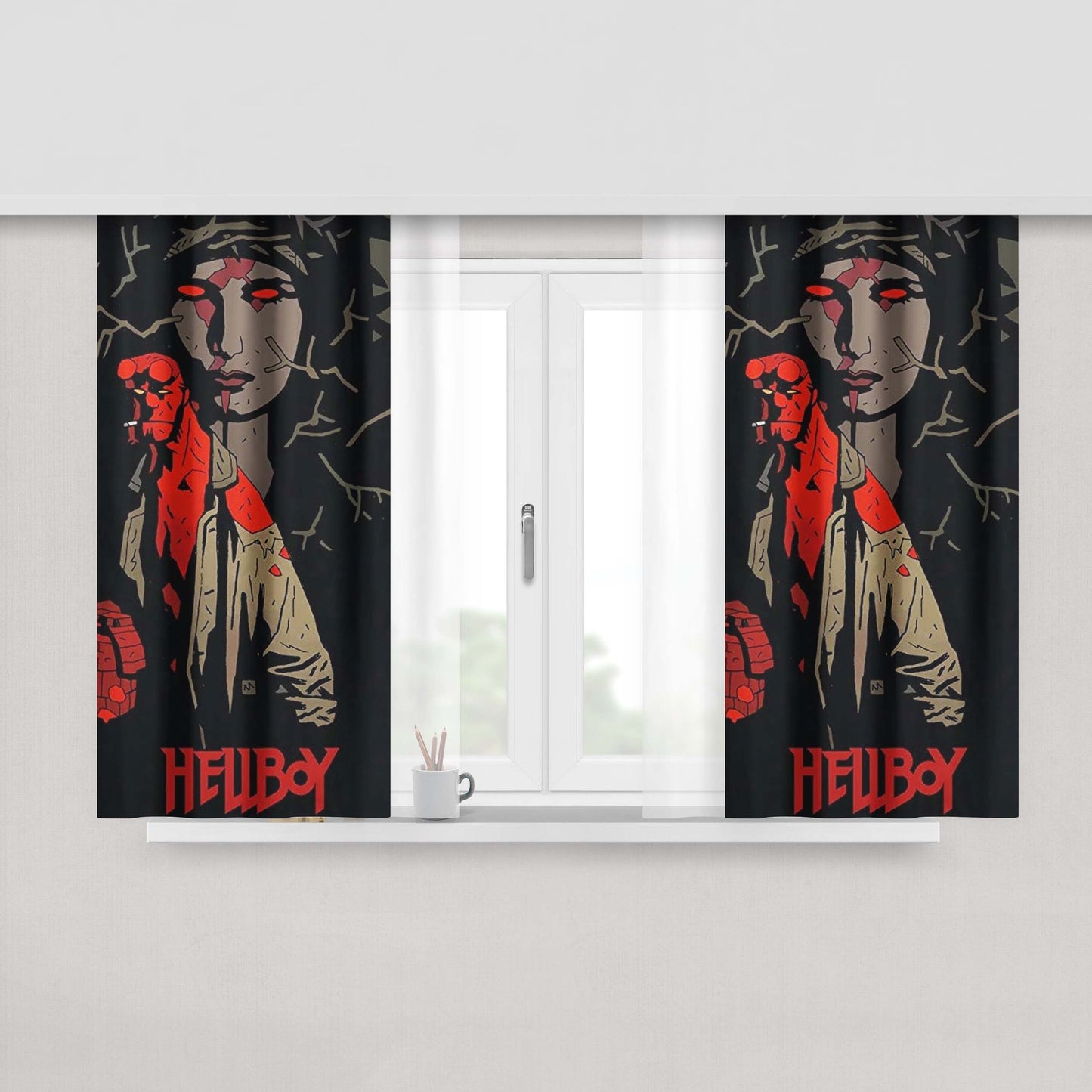 Hellboy Cool Illustration Fabric Window Curtains