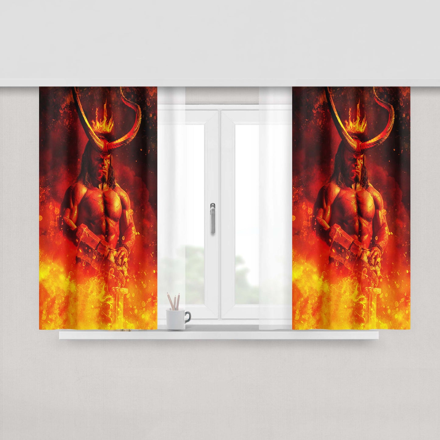 Hellboy Wallp Fabric Window Curtains