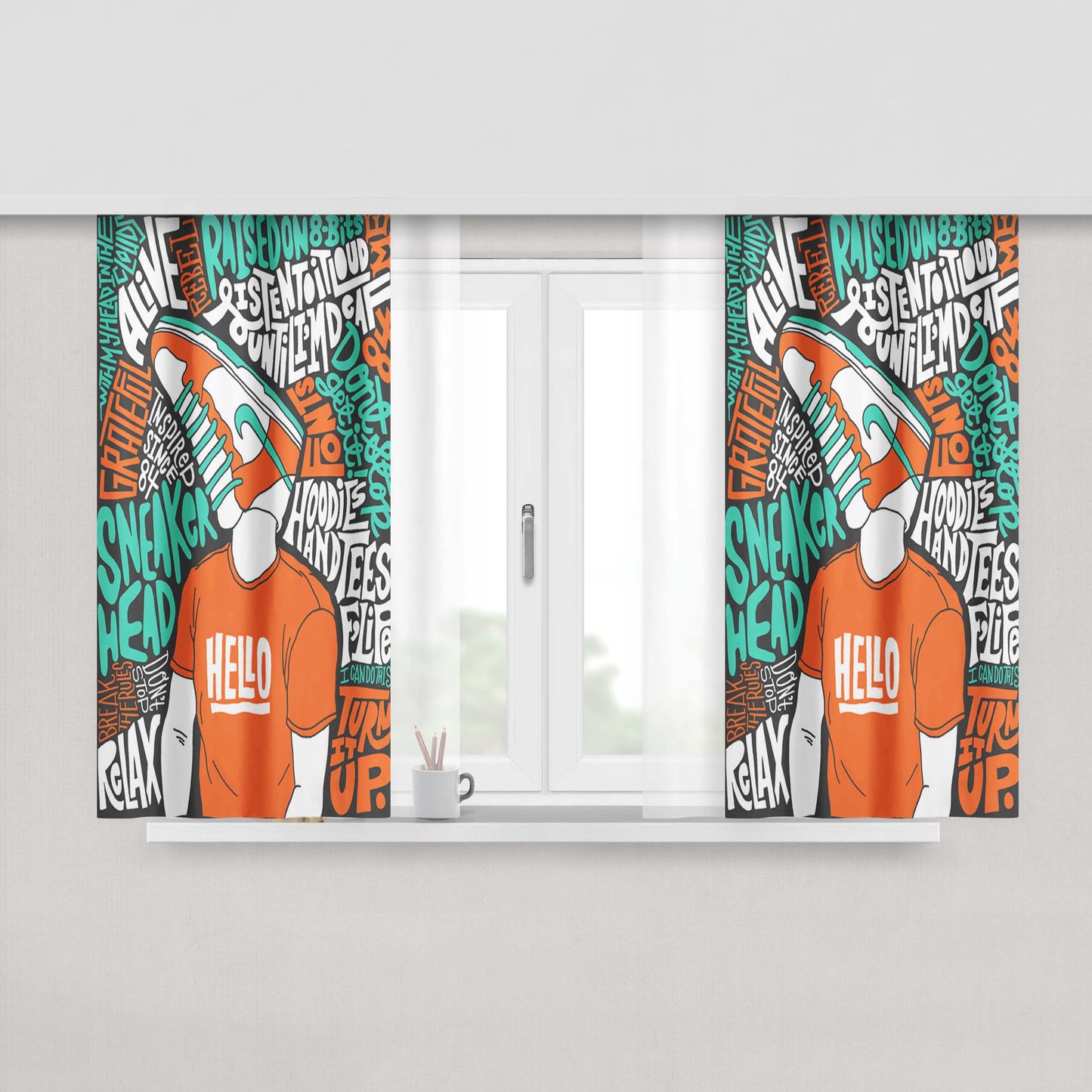 Hello Doodle Sneaker Fabric Window Curtains