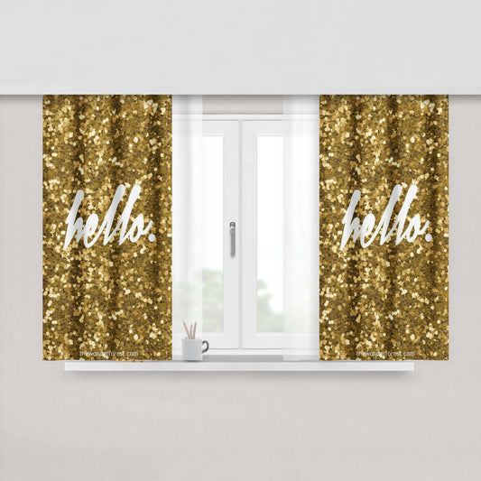 Hello Gold Background Fabric Window Curtains