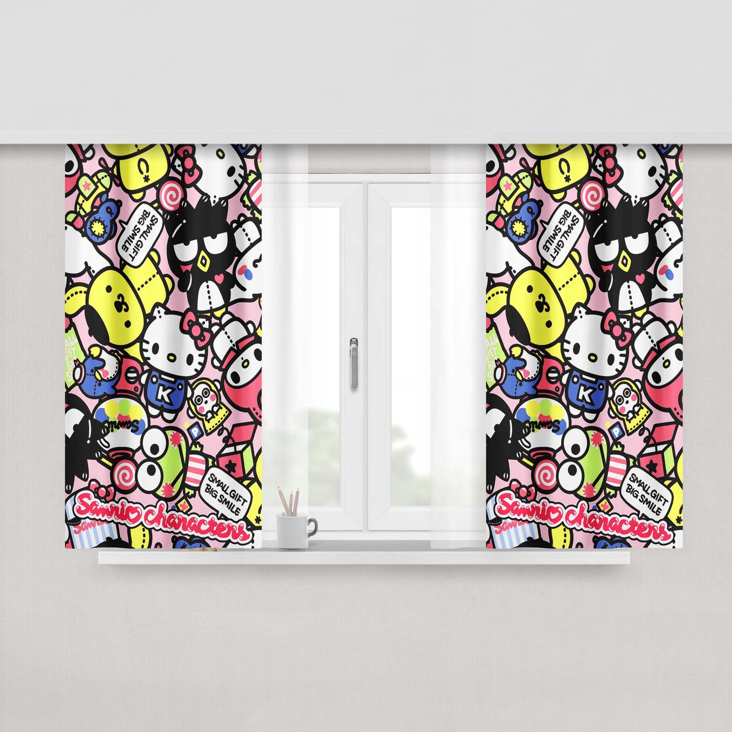 Hello Kitty And Friends Characters Collage Fabric Window Curtains