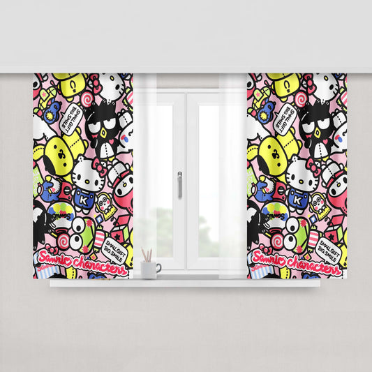 Hello Kitty And Friends Characters Collage Fabric Window Curtains