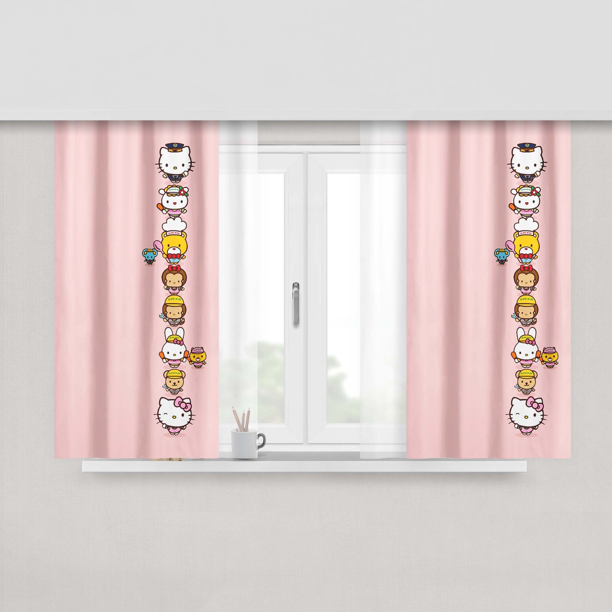 Hello Kitty And Friends Wallpaper Fabric Window Curtains